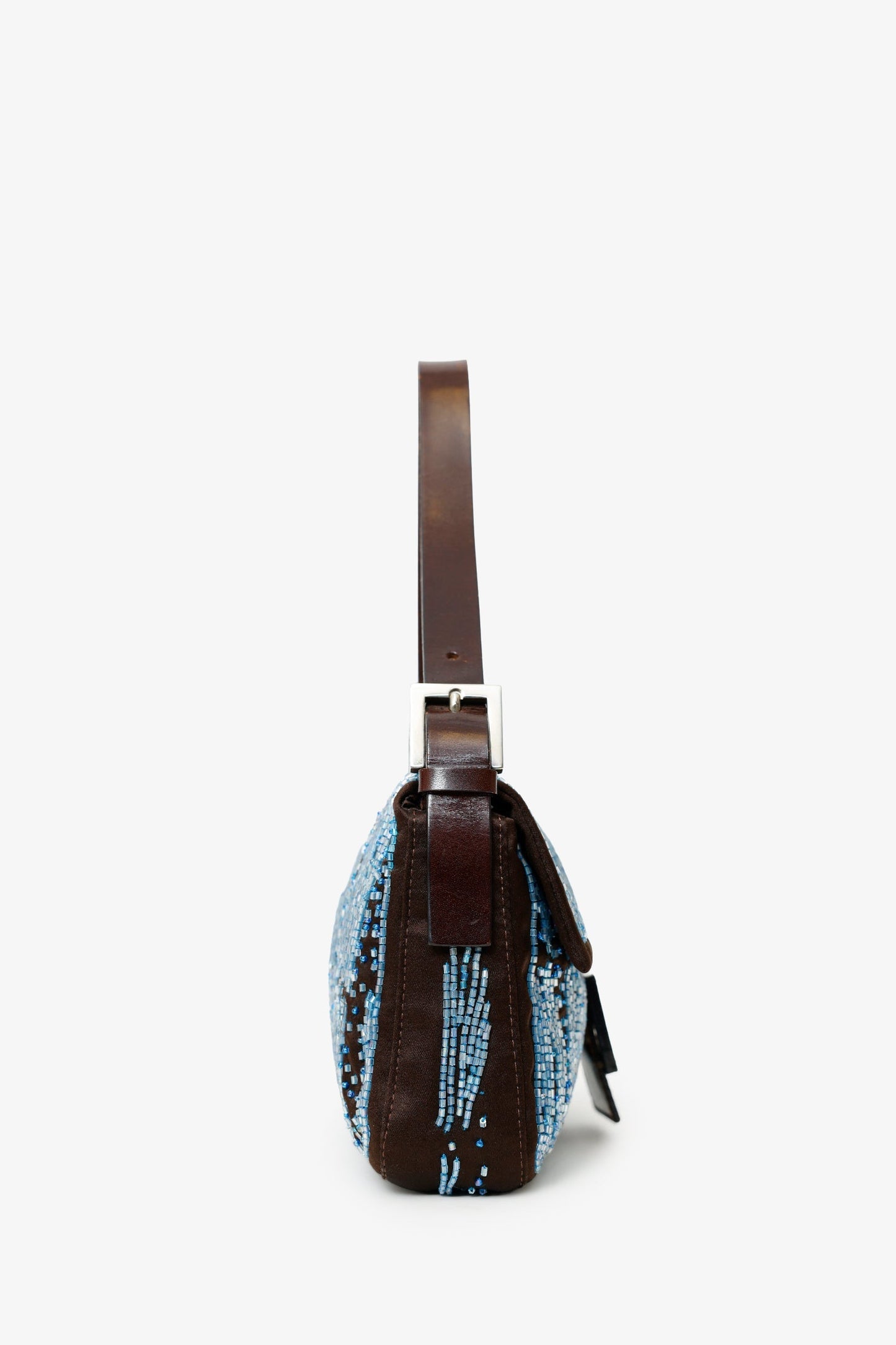 Fendi Brown/Blue Satin Beaded Baguette Shoulder Bag