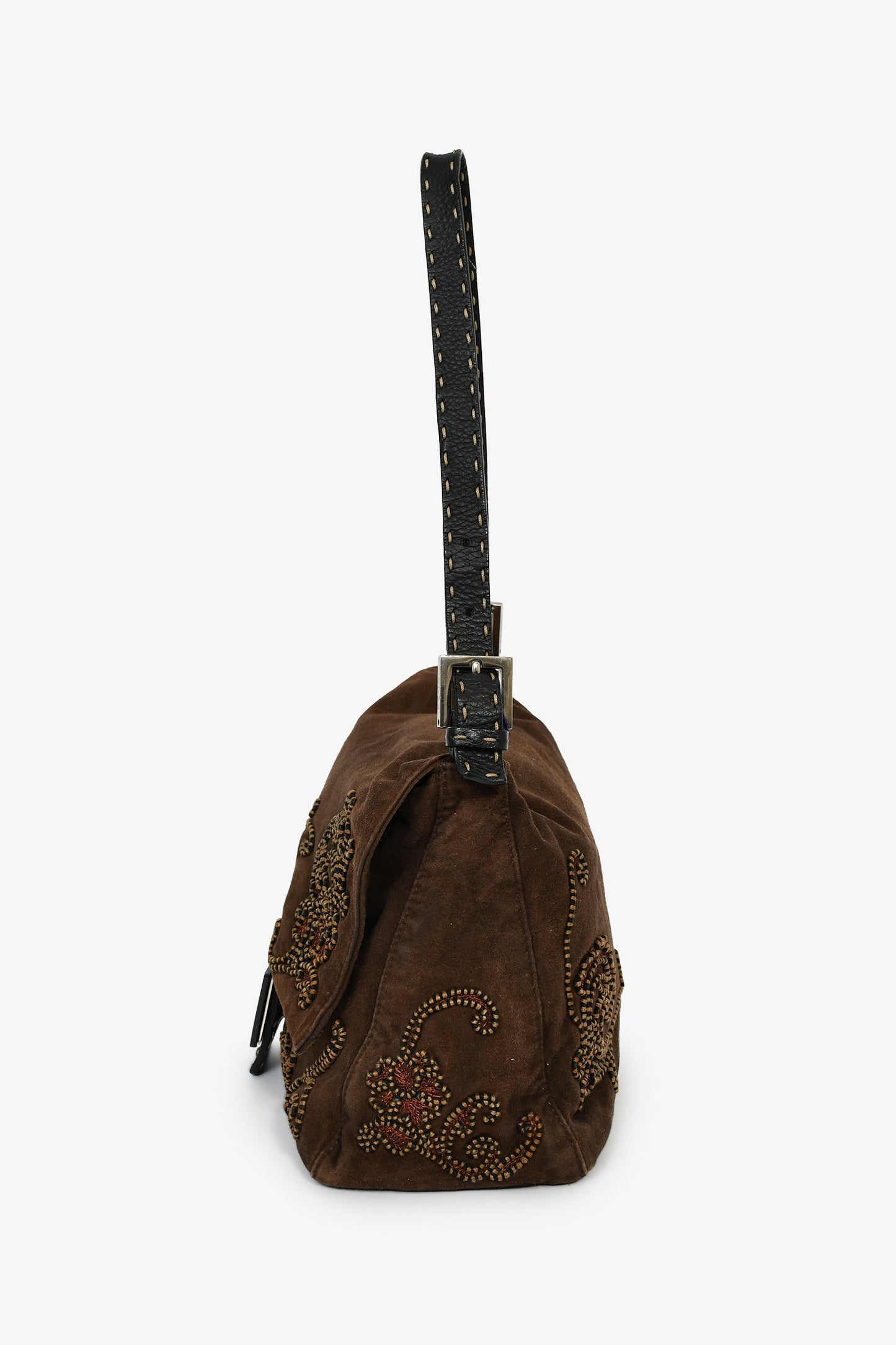 Fendi Brown Suede Selleria Mama Baguette Shoulder Bag