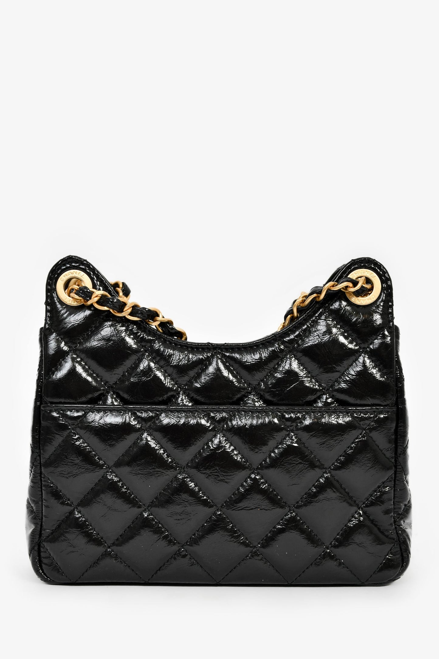 Chanel™ 2023 Black Patent Leather 'Wavy' CC Shoulder Bag