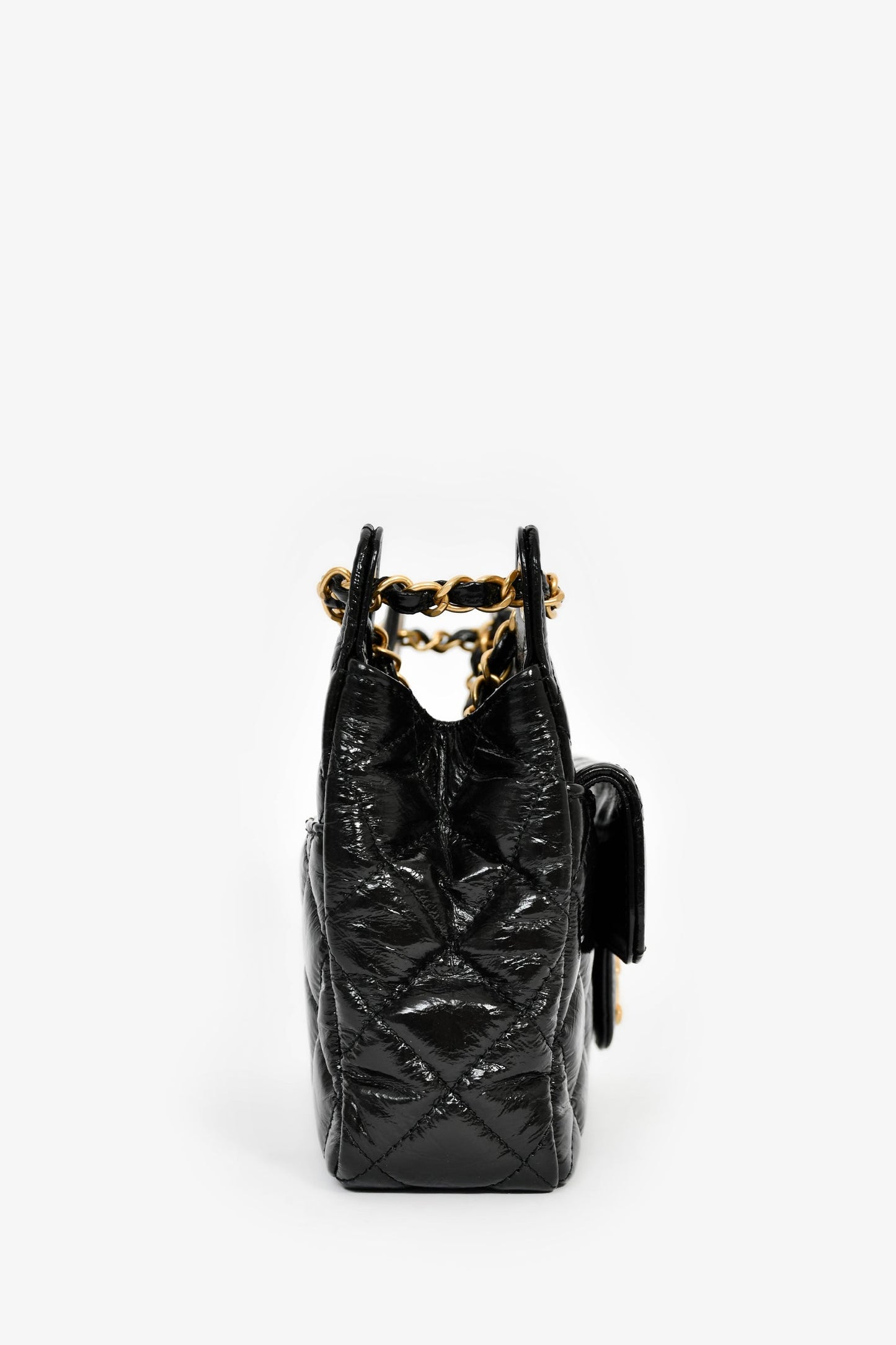 Chanel™ 2023 Black Patent Leather 'Wavy' CC Shoulder Bag