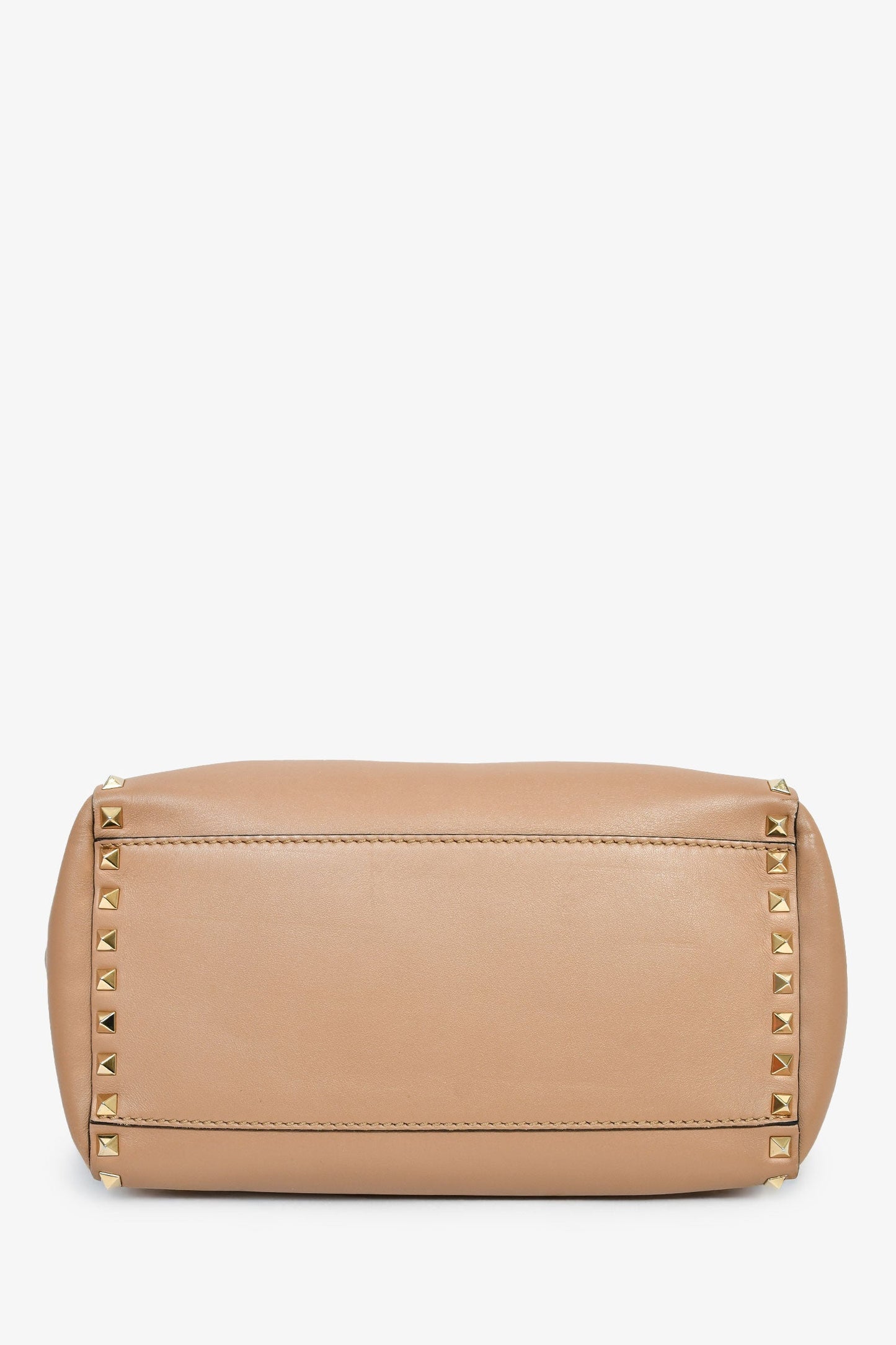 Valentino Beige Leather Small Rockstud Trapeze Tote with Strap