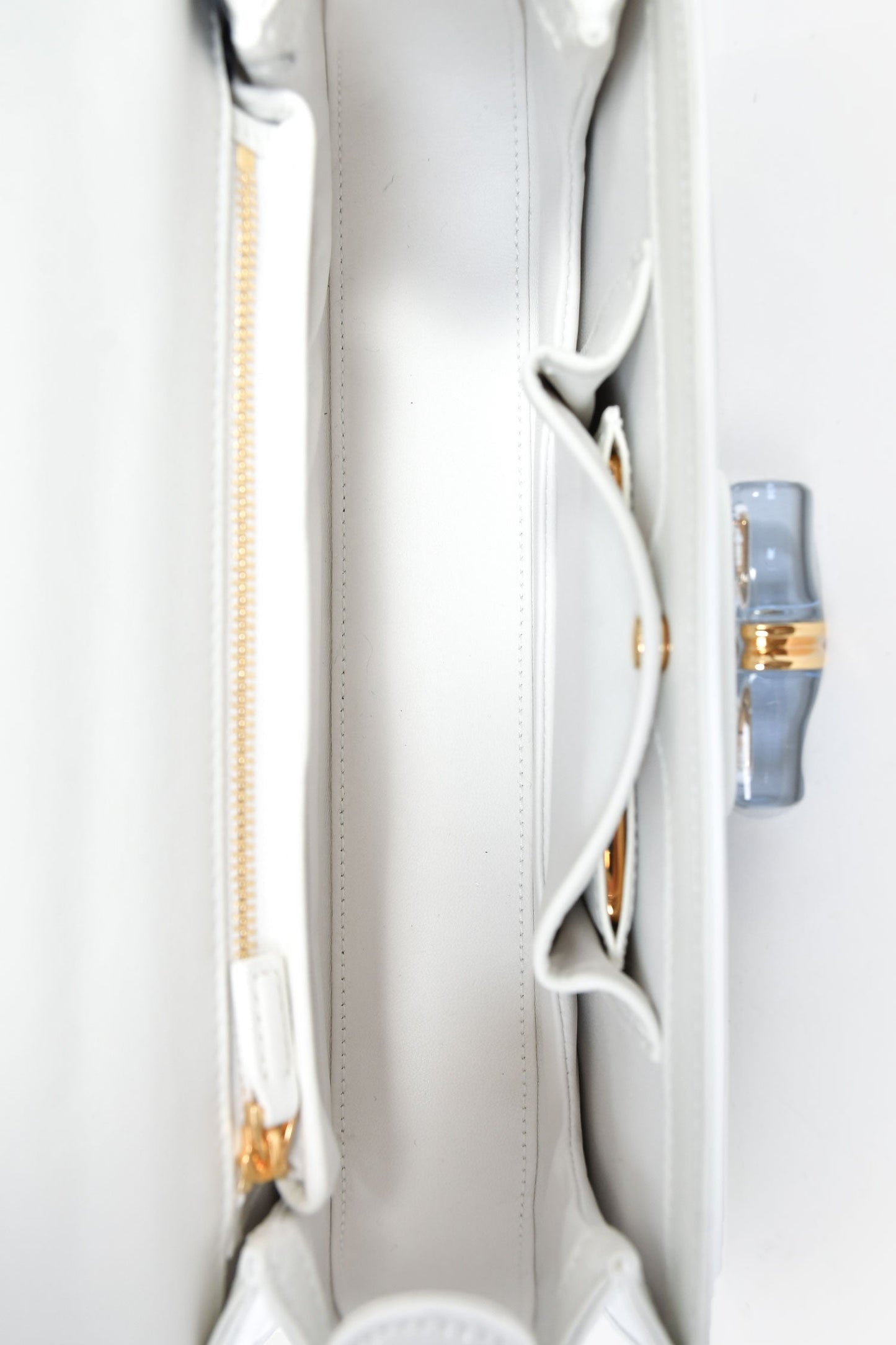 Gucci Runway 2025 White Patent 'Bamboo Diva 1947' Medium Handbag