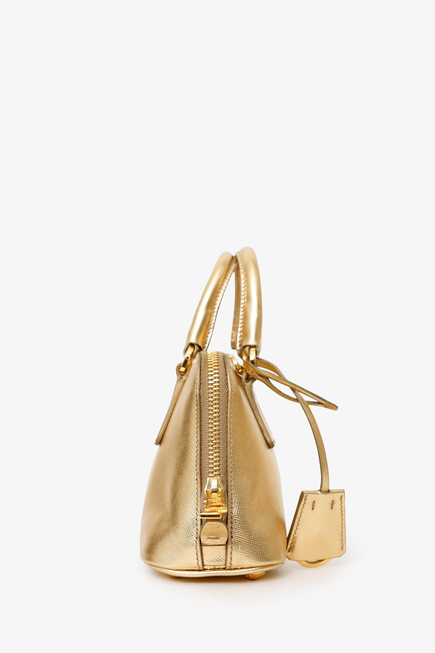 Prada Metallic Gold Saffiano Lux Leather Mini Promenade Crossbody Bag With Strap