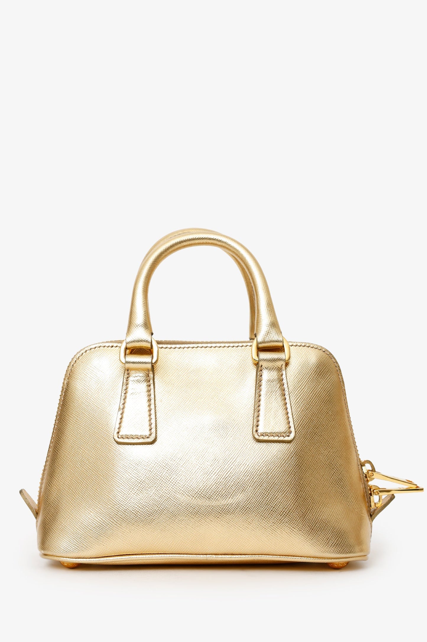 Prada Metallic Gold Saffiano Lux Leather Mini Promenade Crossbody Bag With Strap