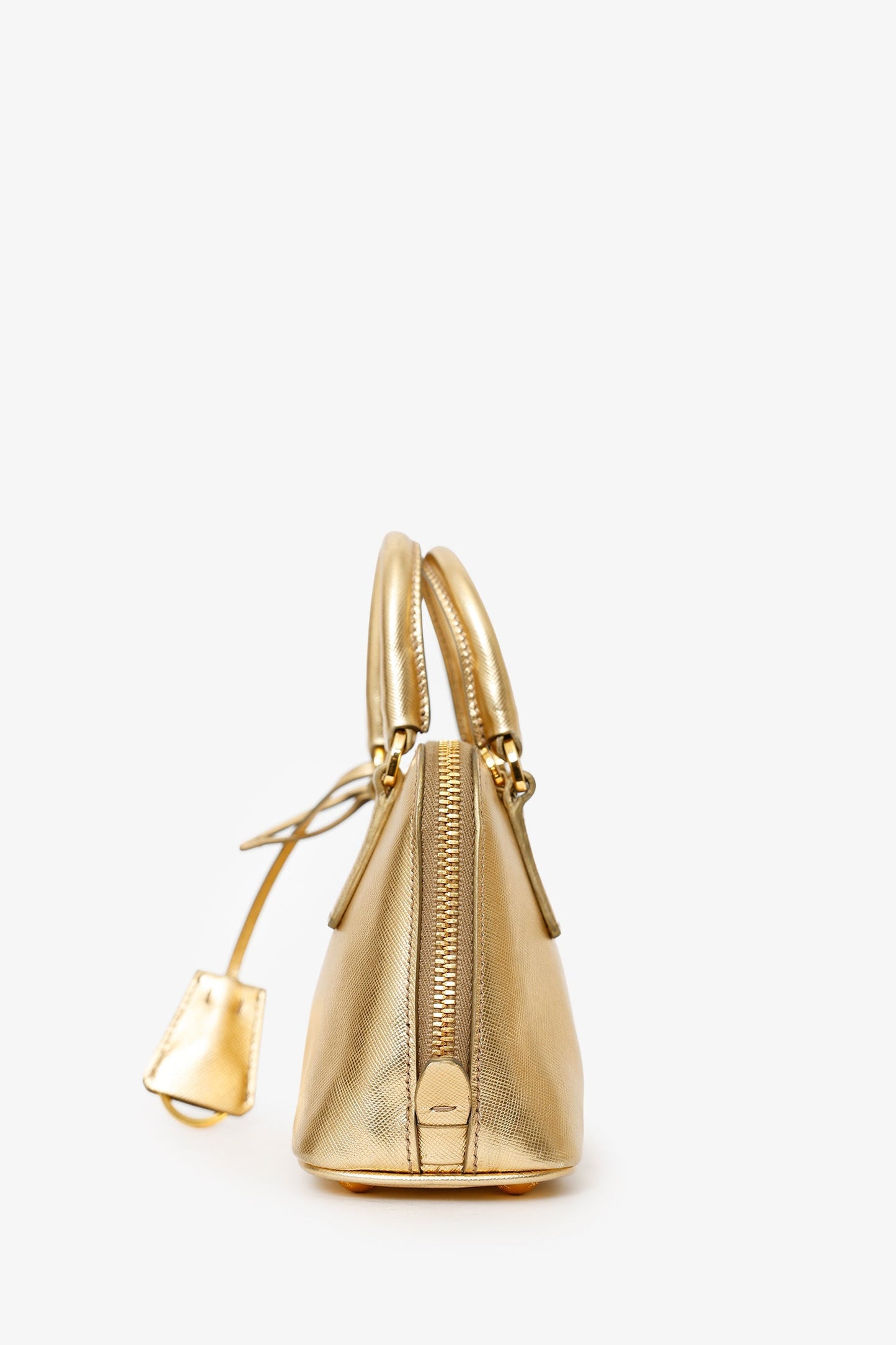 Prada Metallic Gold Saffiano Lux Leather Mini Promenade Crossbody Bag With Strap