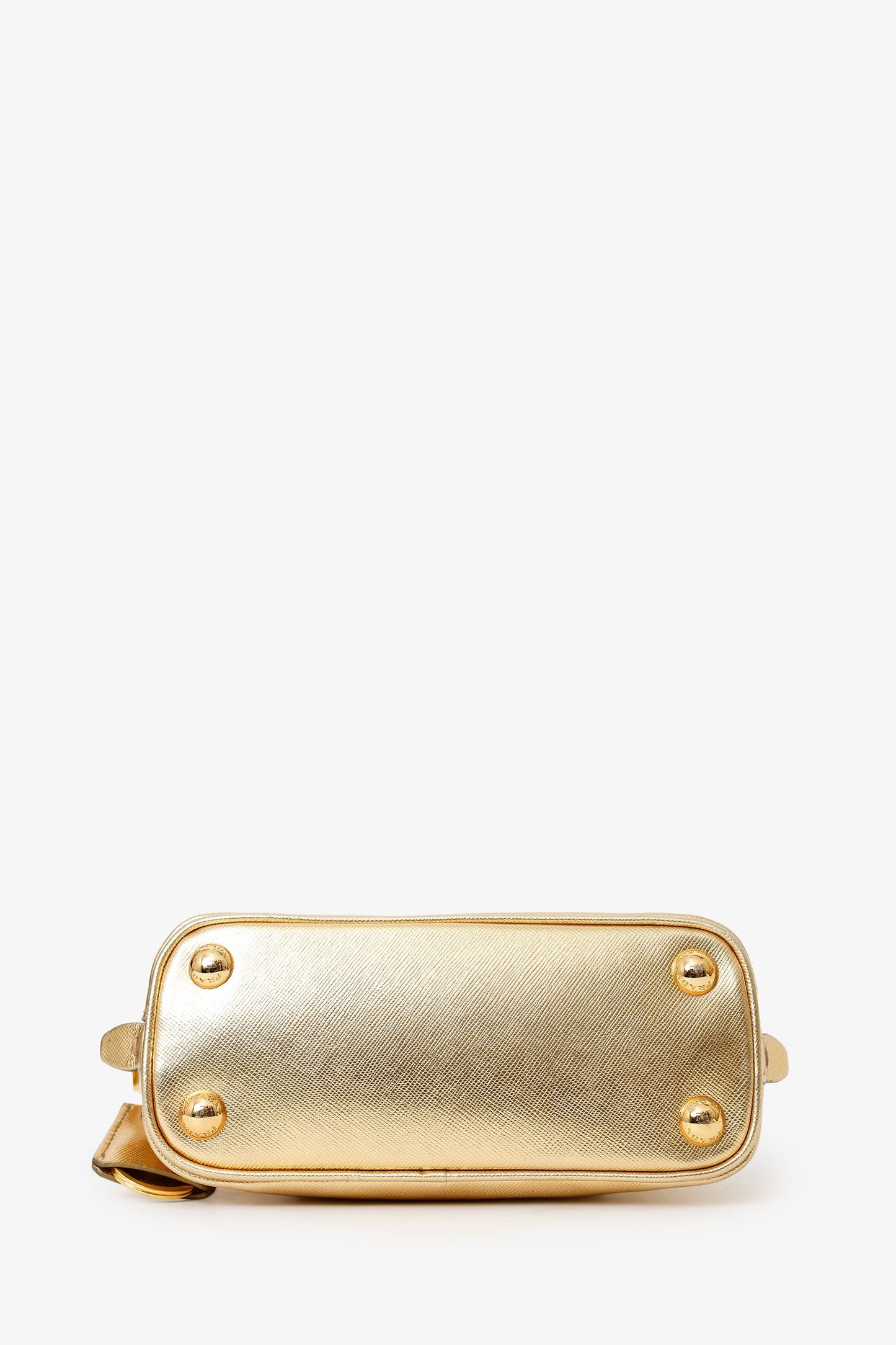 Prada Metallic Gold Saffiano Lux Leather Mini Promenade Crossbody Bag With Strap
