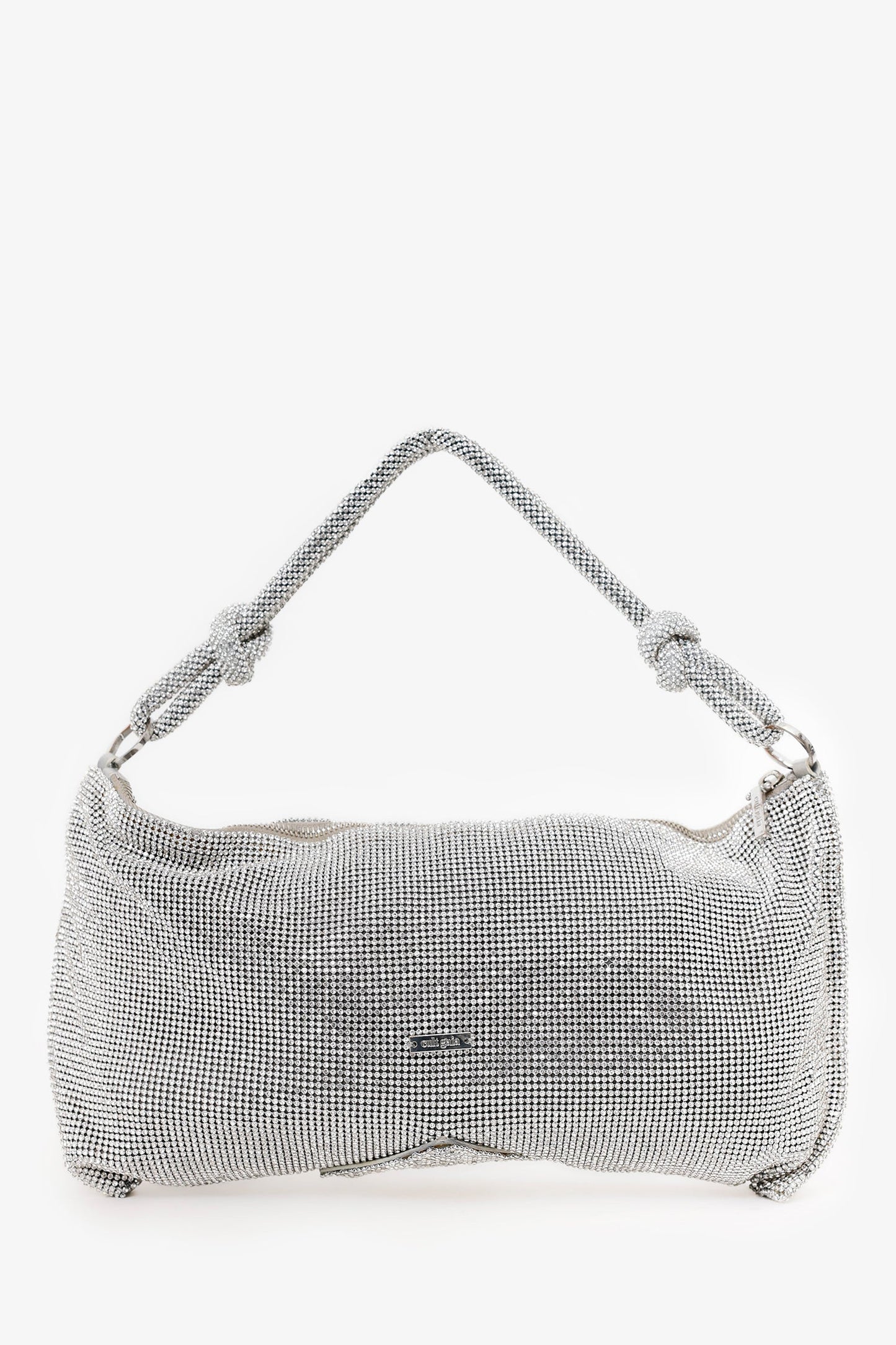 Cult Gaia Silver Metallic Crystal Embellished Shoulder Bag