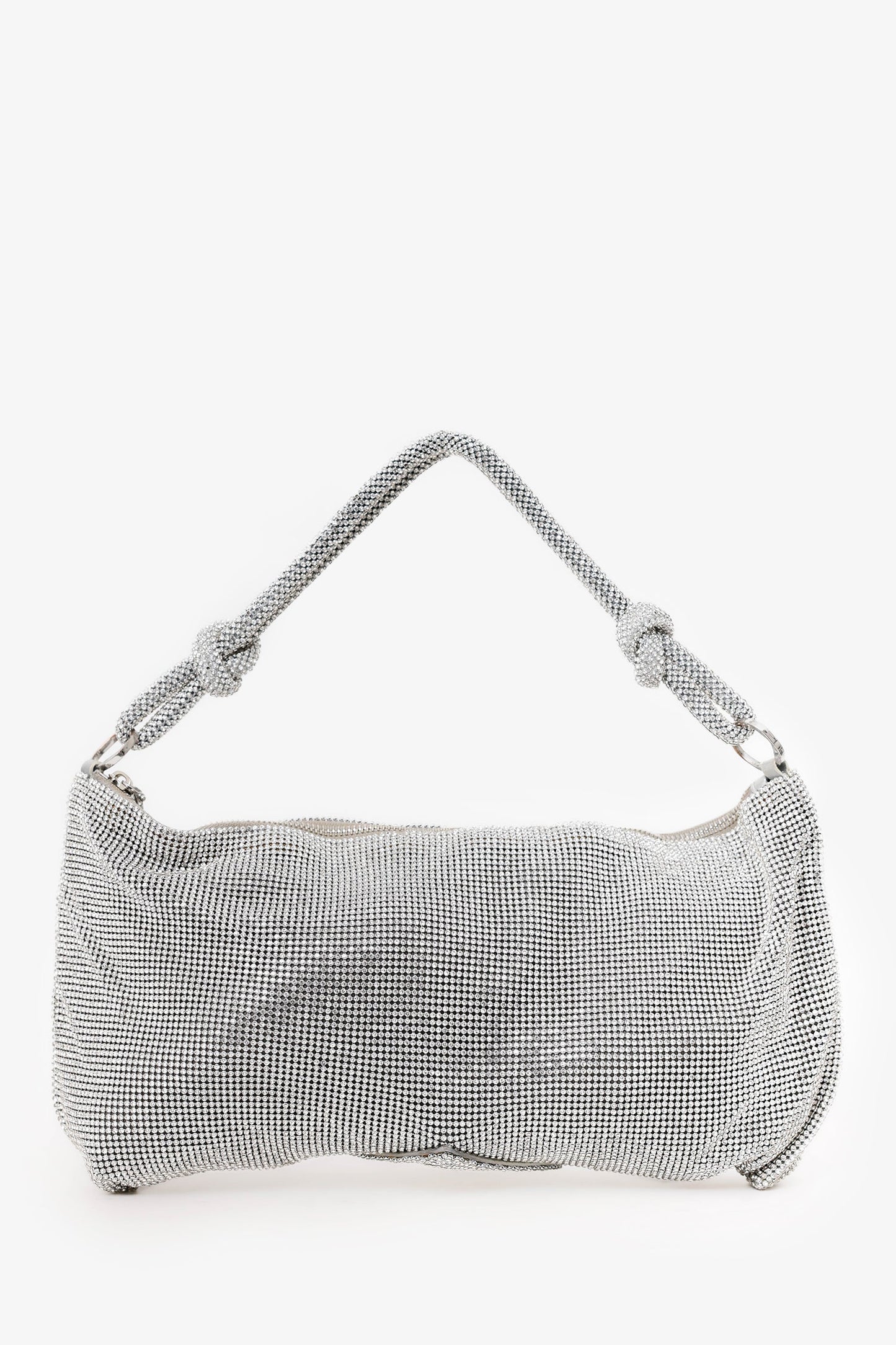 Cult Gaia Silver Metallic Crystal Embellished Shoulder Bag