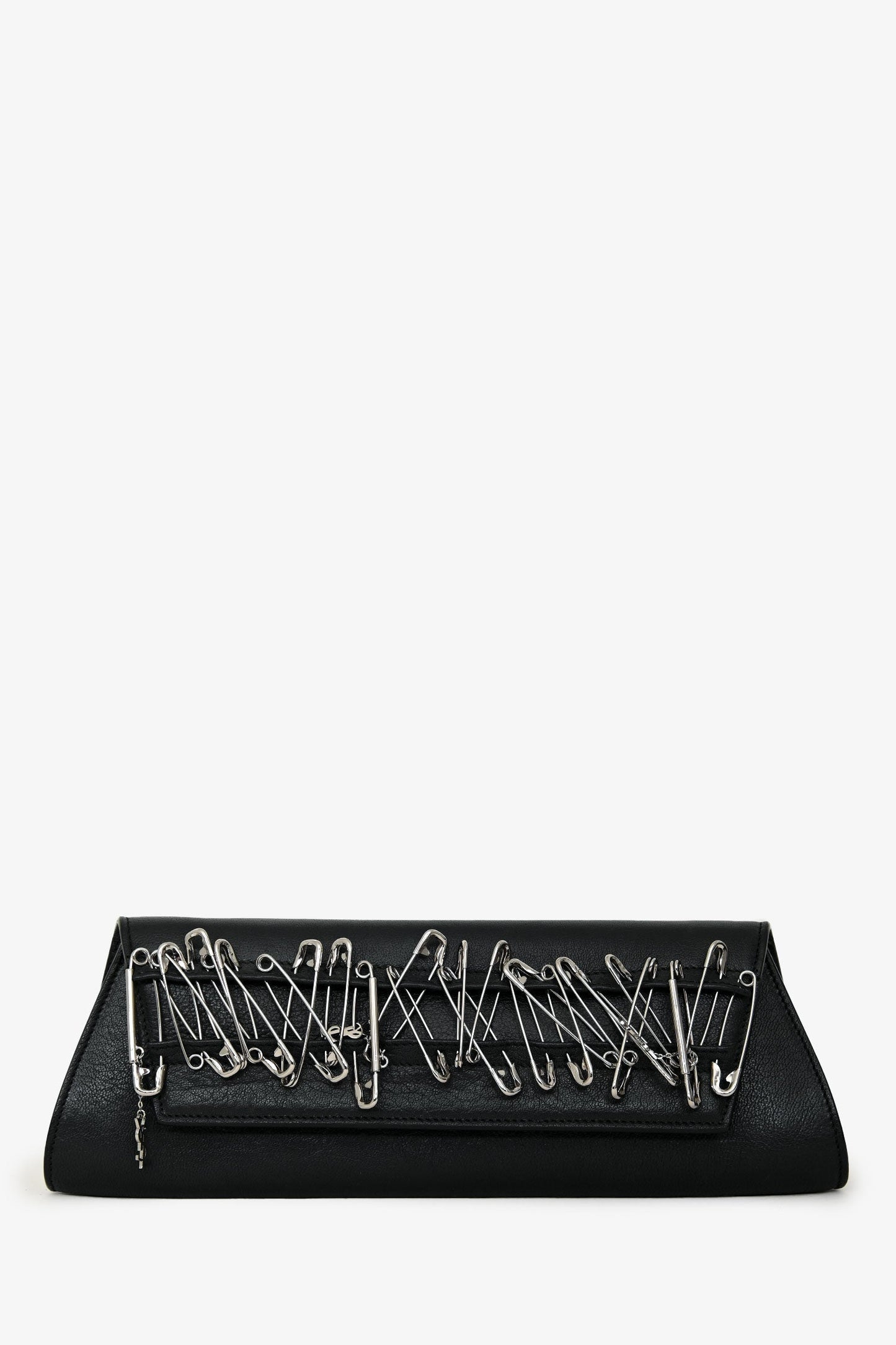 Saint Laurent Black Leather Silver Tone Safety Pin Clutch