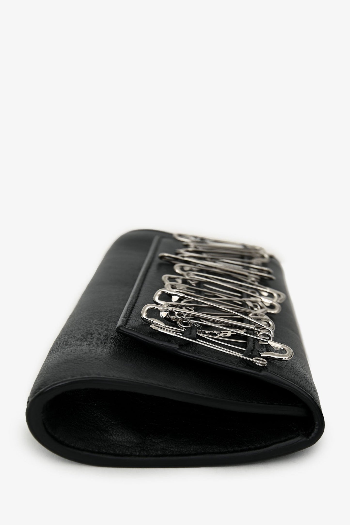 Saint Laurent Black Leather Silver Tone Safety Pin Clutch