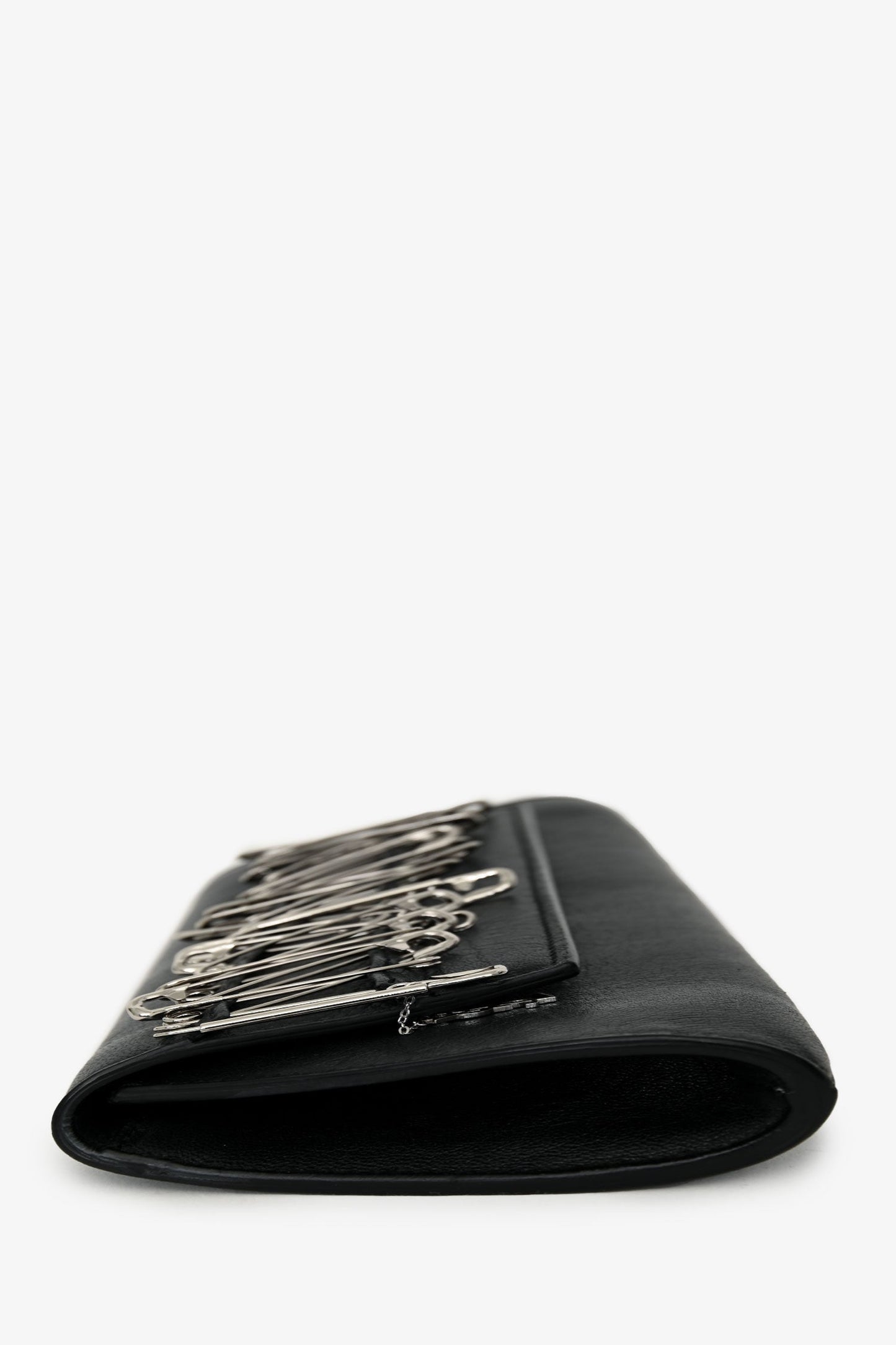 Saint Laurent Black Leather Silver Tone Safety Pin Clutch