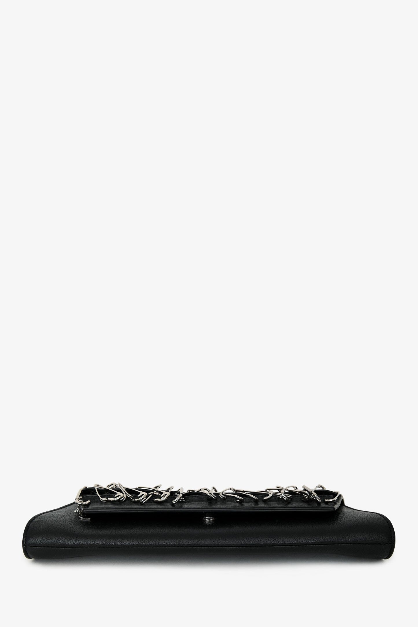Saint Laurent Black Leather Silver Tone Safety Pin Clutch