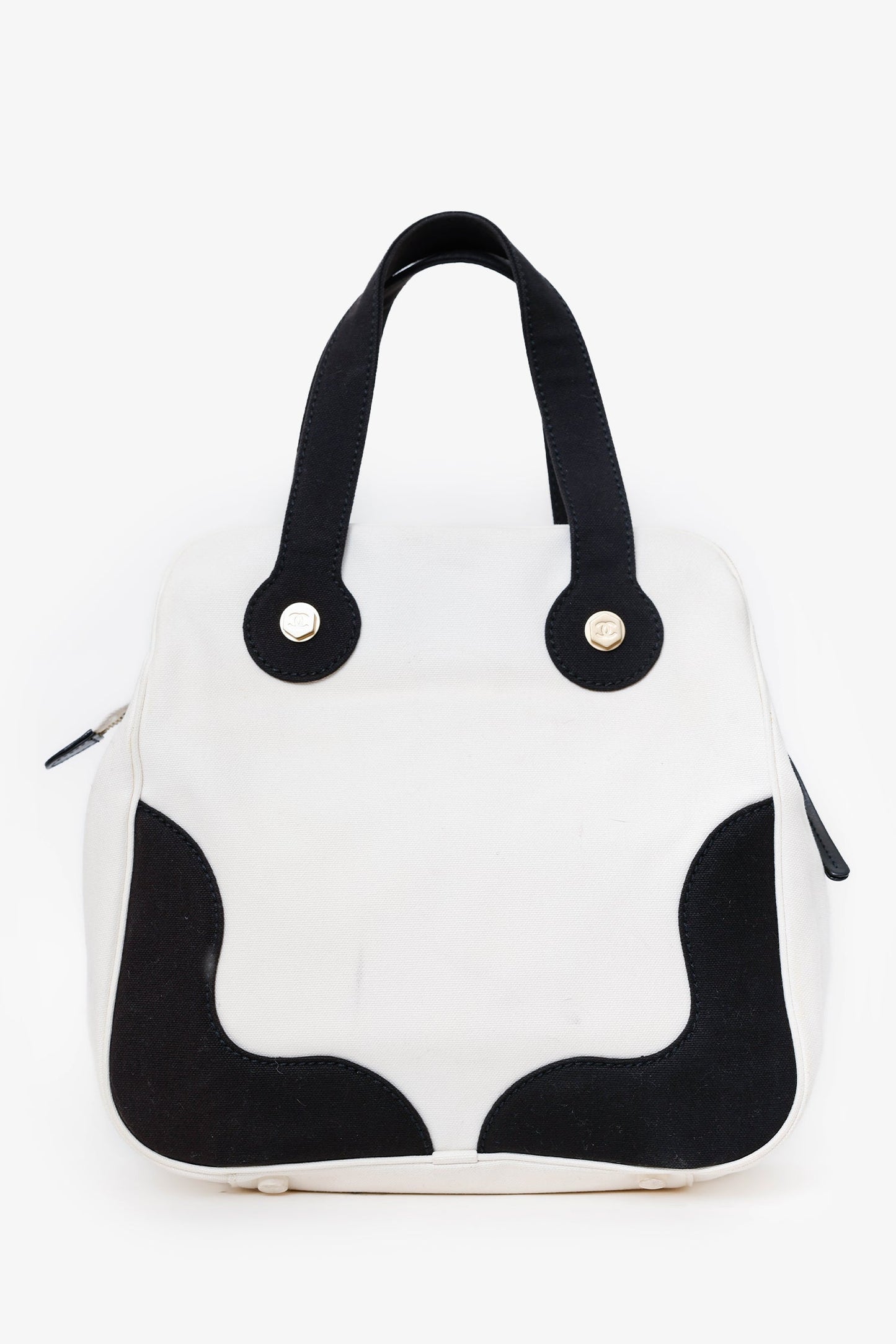Chanel™ 2003-04 Black/White Canvas Marshmallow CC Handle Bag