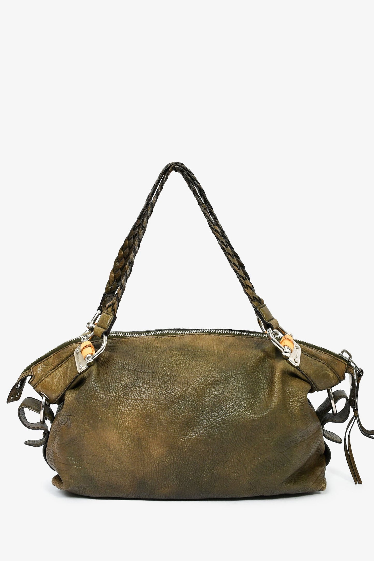 Gucci Green Leather Bamboo Bar Tote Bag