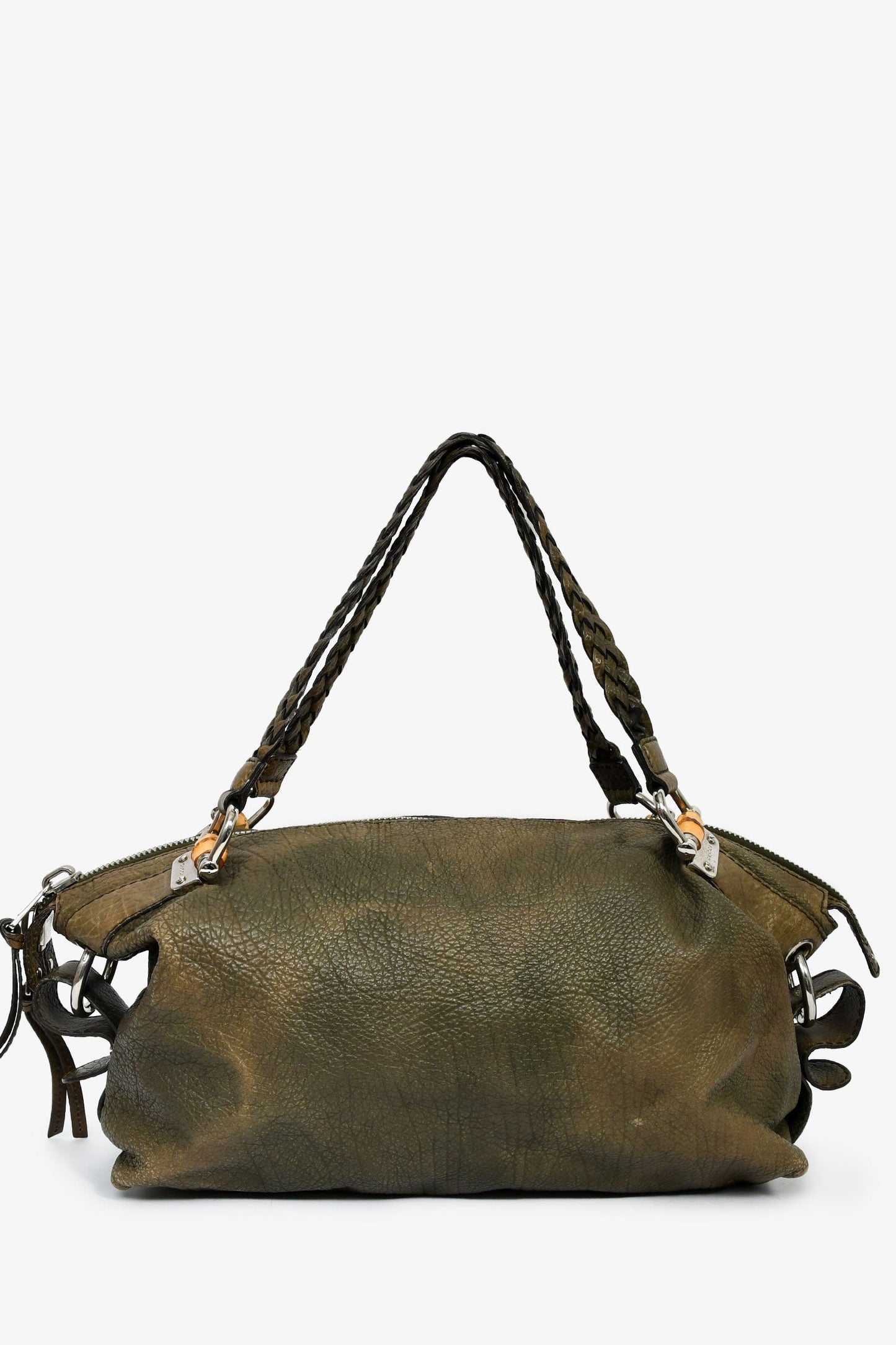 Gucci Green Leather Bamboo Bar Tote Bag