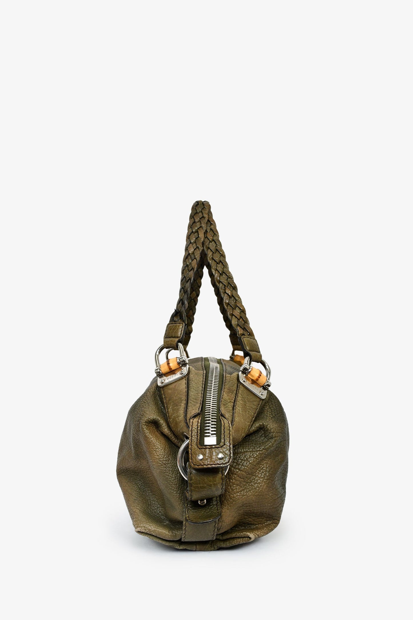 Gucci Green Leather Bamboo Bar Tote Bag