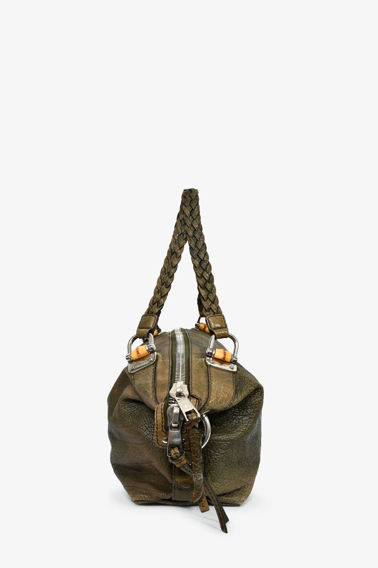 Gucci Green Leather Bamboo Bar Tote Bag