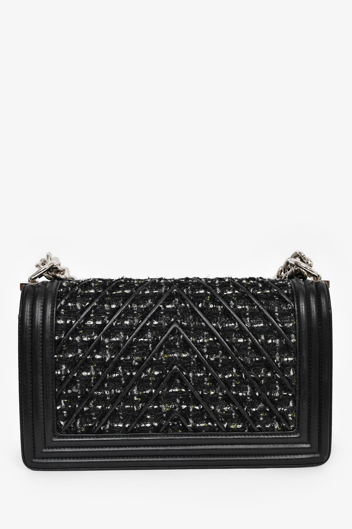 Chanel™ 2017 Black Leather Tweed Medium Boy Bag