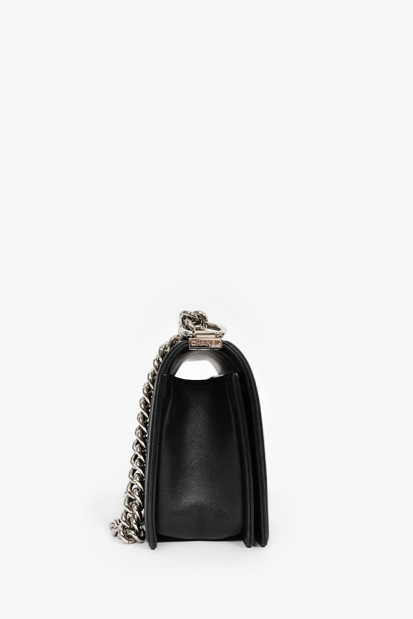 Chanel™ 2017 Black Leather Tweed Medium Boy Bag