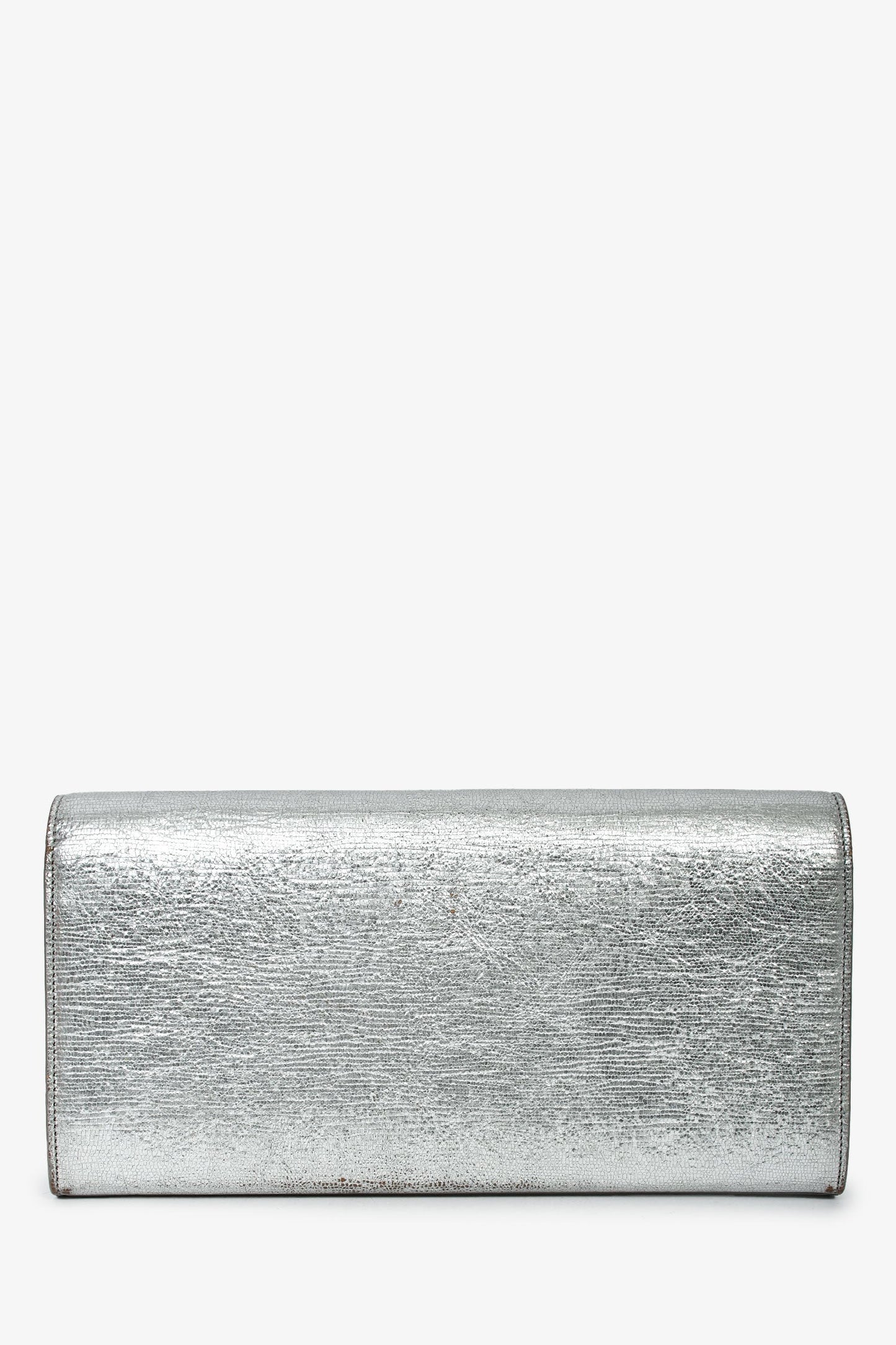 Saint Laurent Silver Metallic Leather Cassandre Clutch
