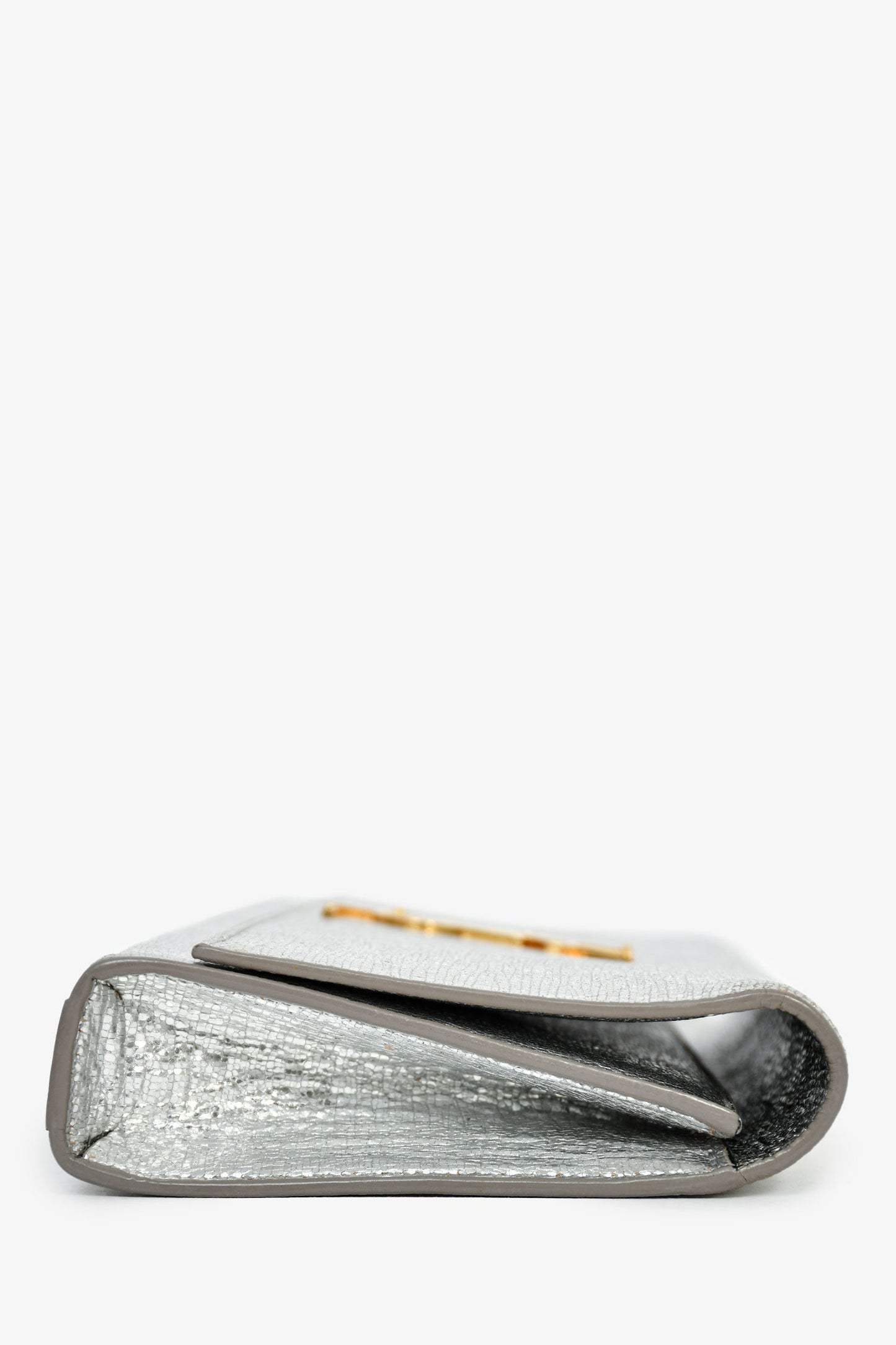 Saint Laurent Silver Metallic Leather Cassandre Clutch