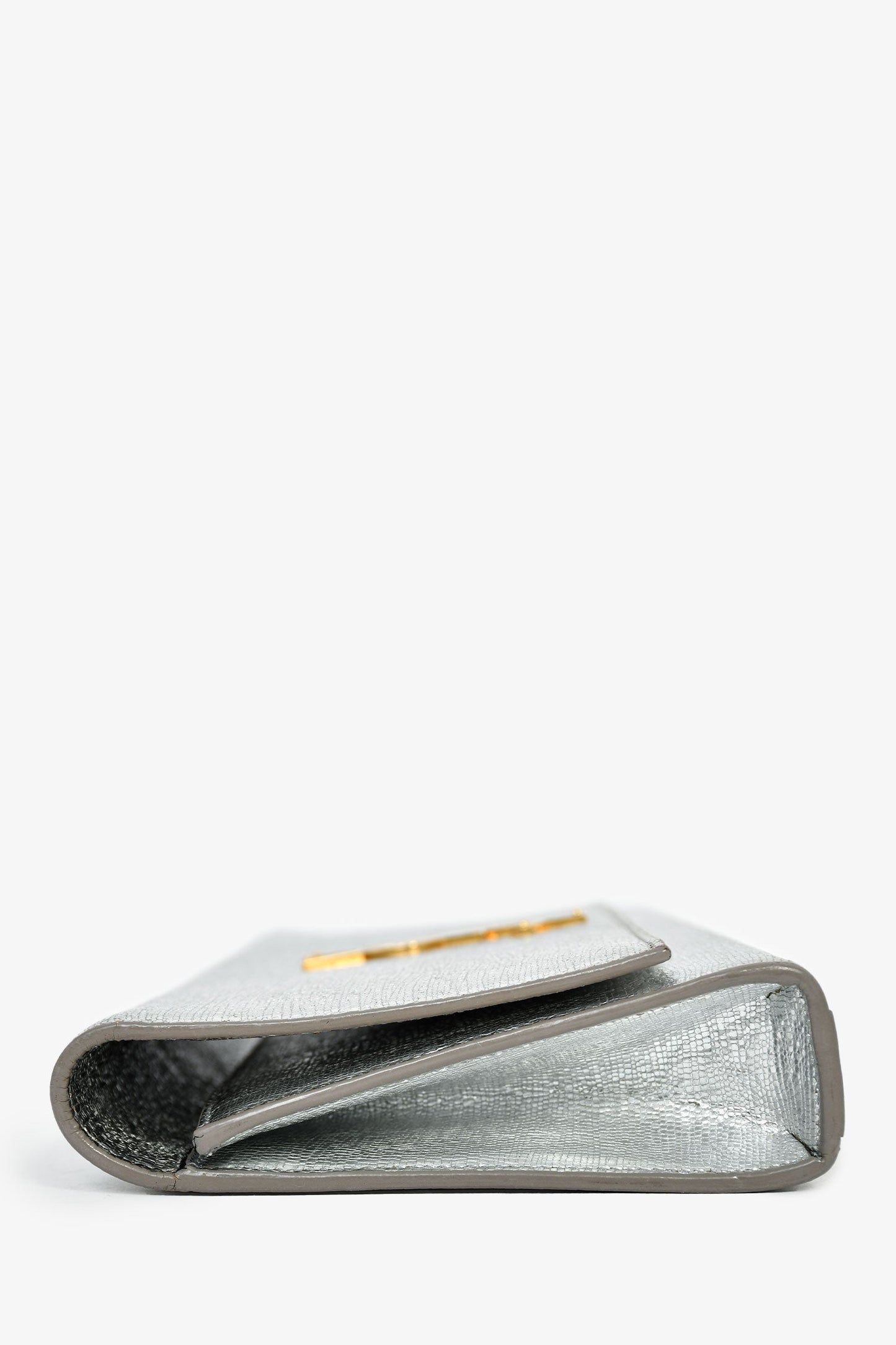 Saint Laurent Silver Metallic Leather Cassandre Clutch