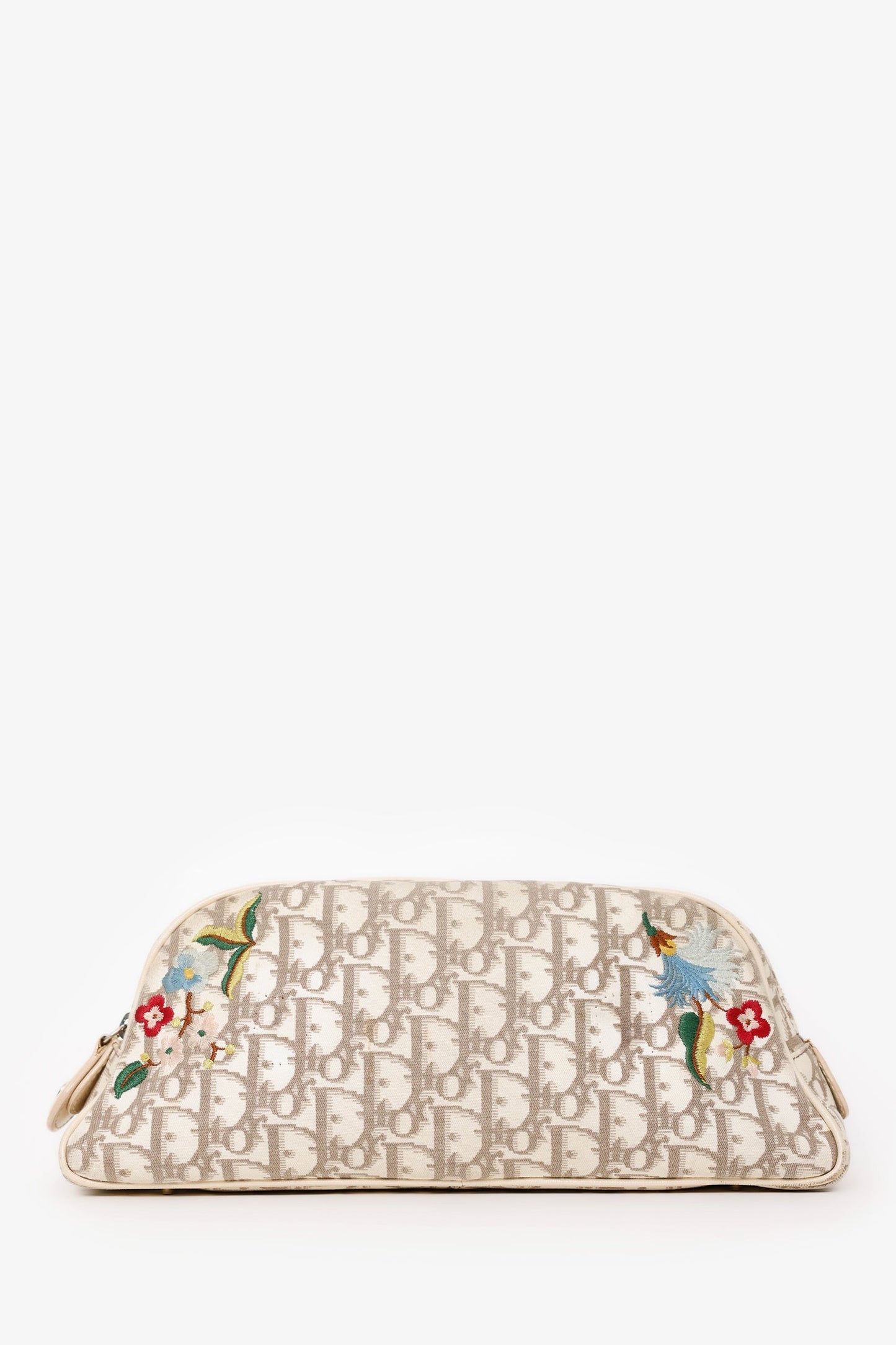 Christian Dior 2005 Beige/Cream Canvas Floral Embroidered Oblique Pouch