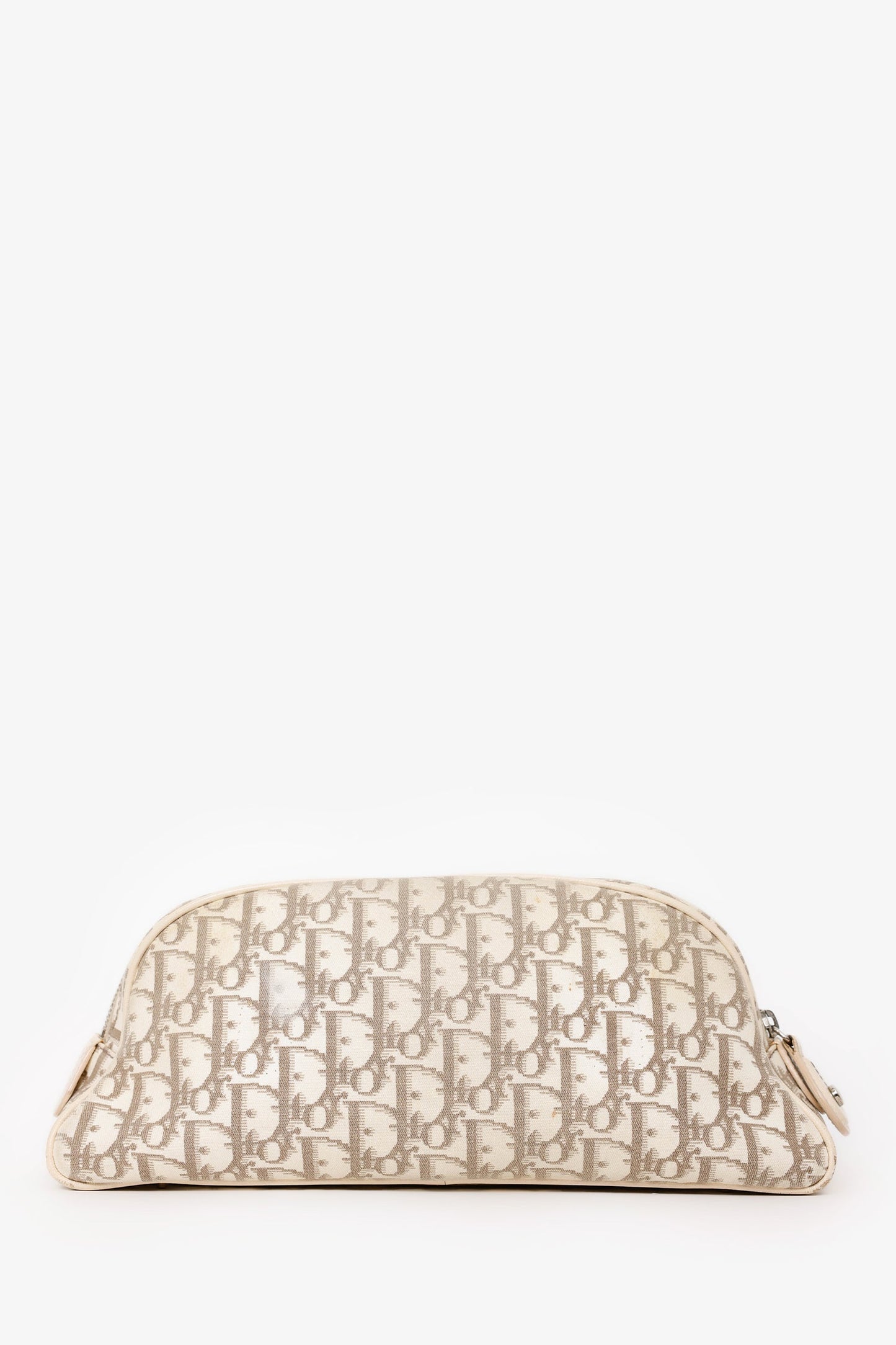 Christian Dior 2005 Beige/Cream Canvas Floral Embroidered Oblique Pouch
