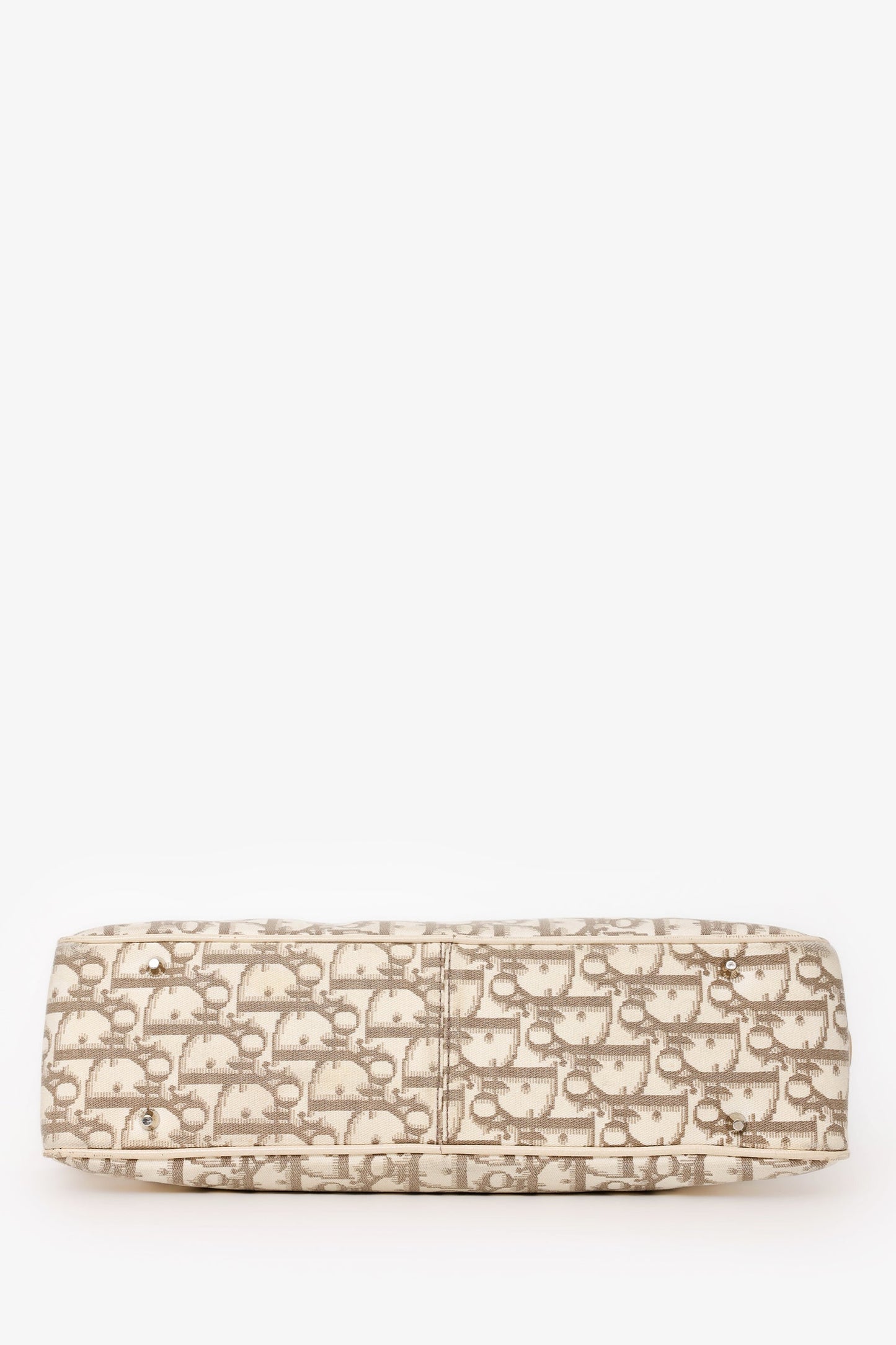 Christian Dior 2005 Beige/Cream Canvas Floral Embroidered Oblique Pouch
