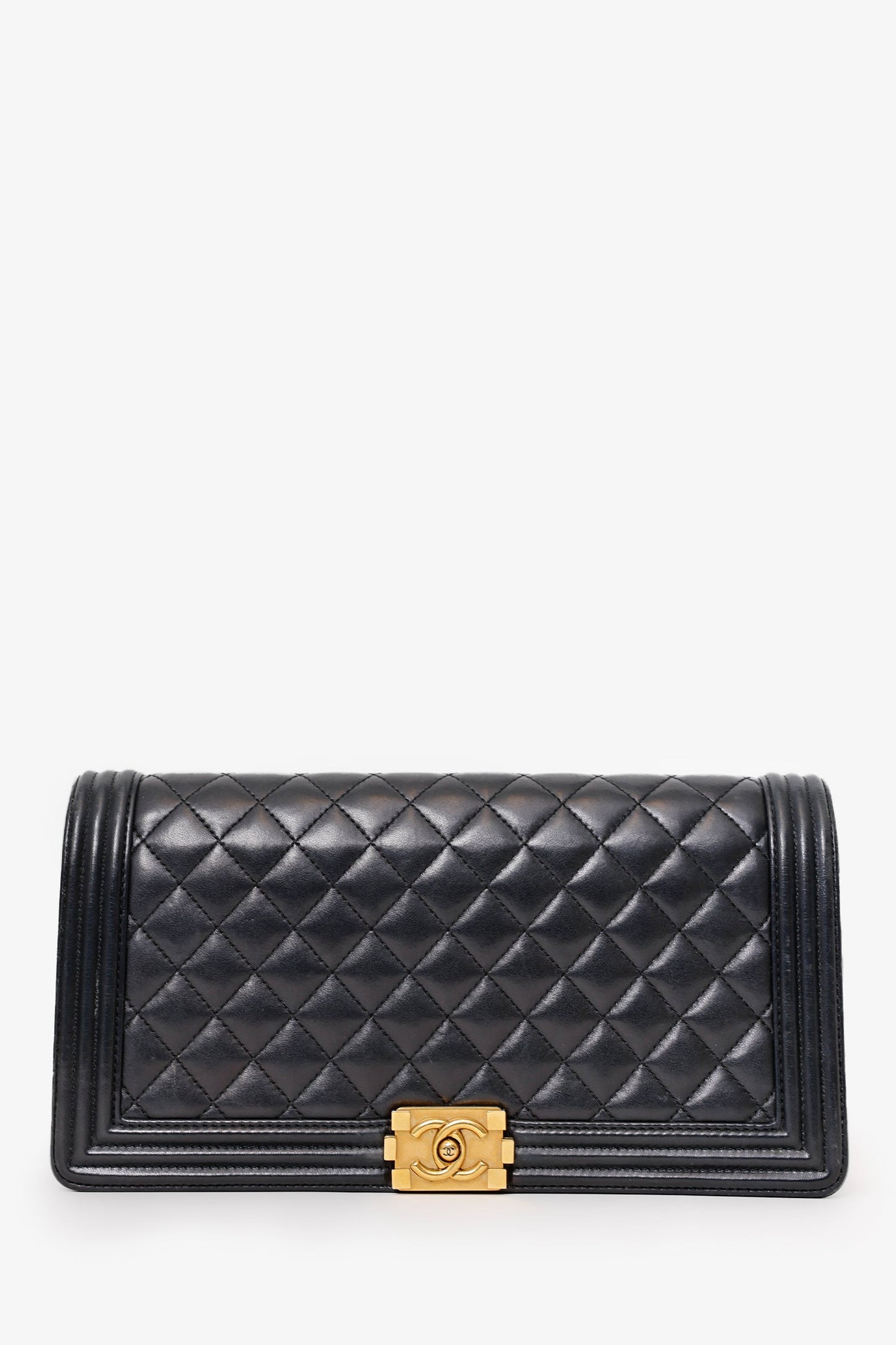 Chanel™ 2014-15 Black Quilted Lambskin Jumbo Boy Flap Clutch