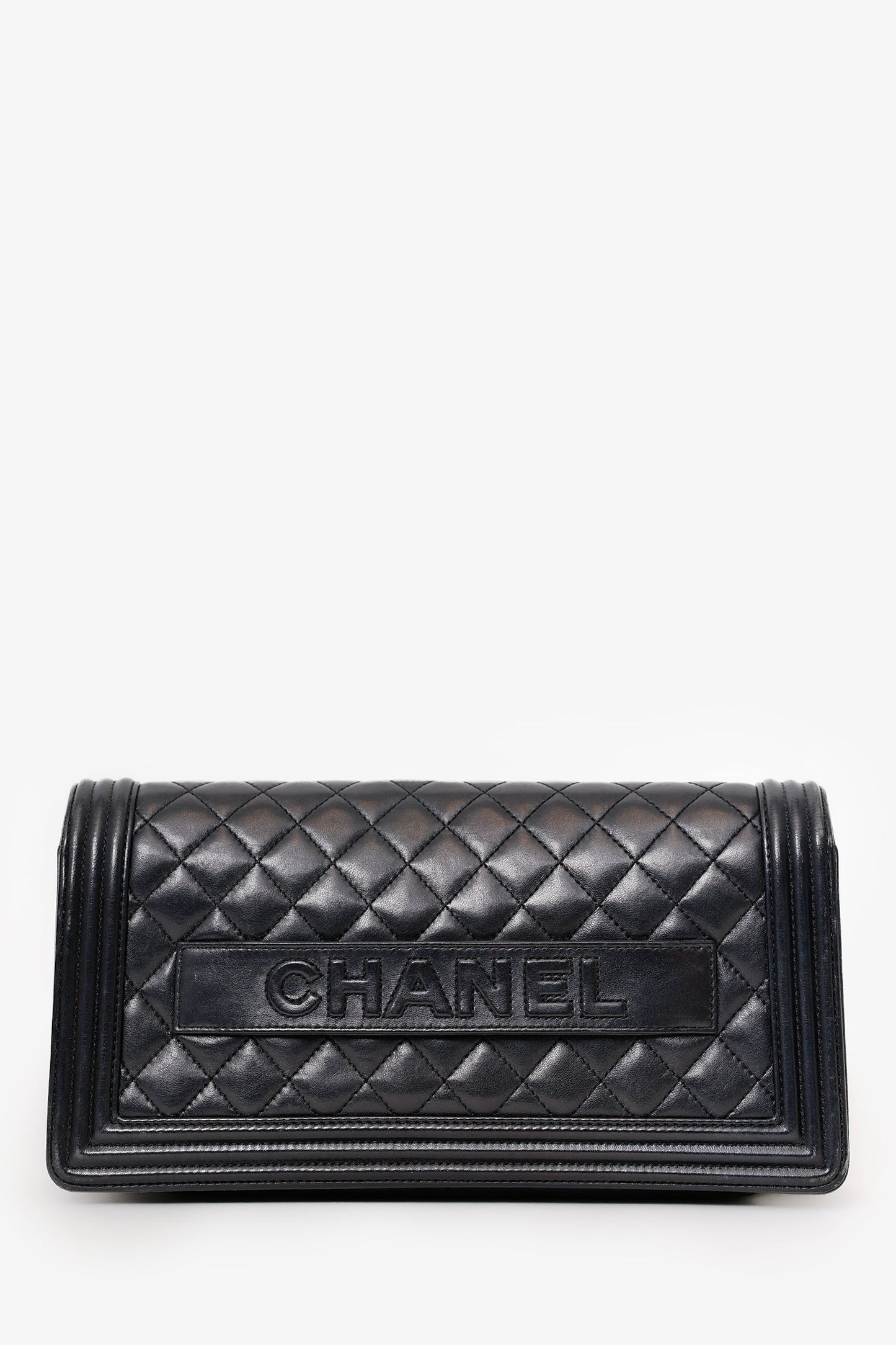 Chanel™ 2014-15 Black Quilted Lambskin Jumbo Boy Flap Clutch