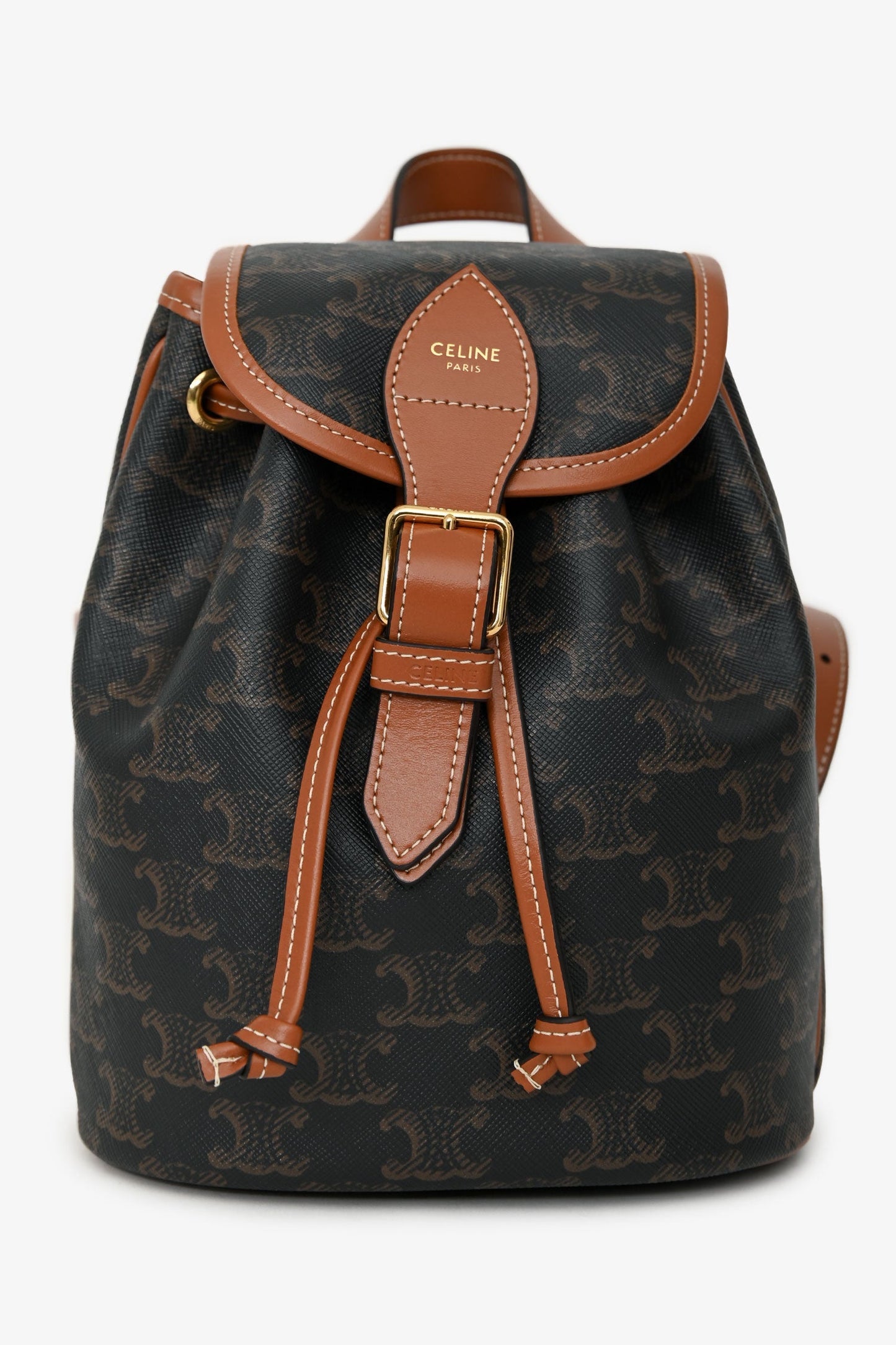 Celine 2024 Brown Leather/Canvas Triomphe Mini Backpack