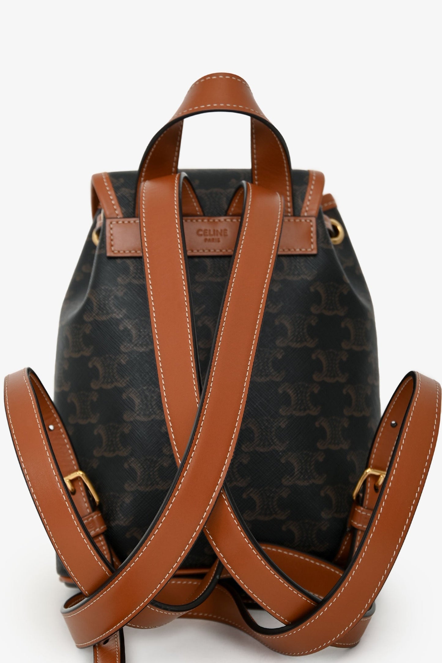Celine 2024 Brown Leather/Canvas Triomphe Mini Backpack