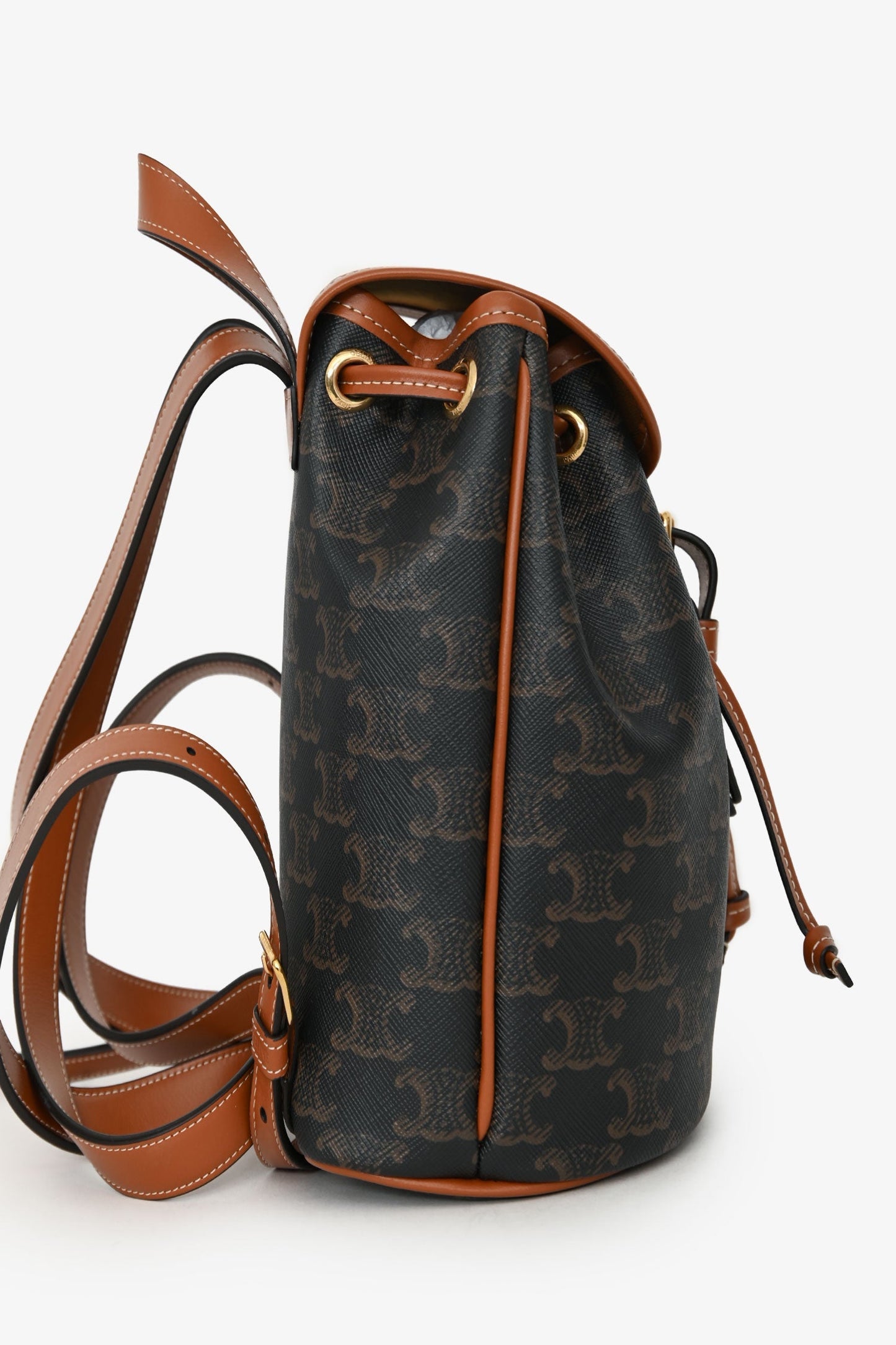 Celine 2024 Brown Leather/Canvas Triomphe Mini Backpack
