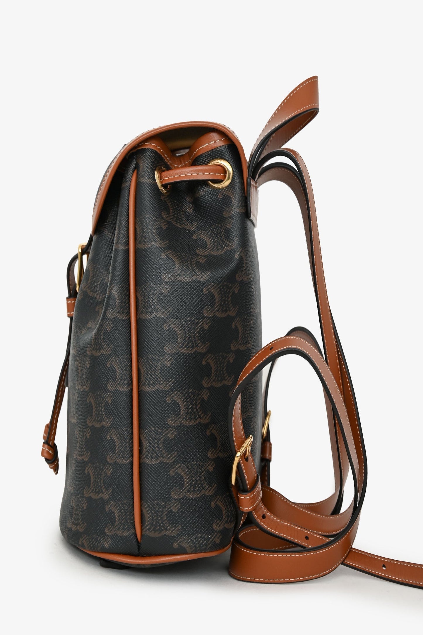 Celine 2024 Brown Leather/Canvas Triomphe Mini Backpack