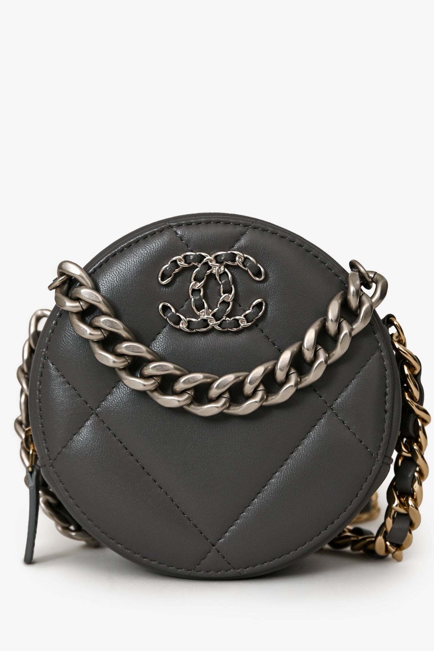 Chanel™ Grey Lambskin 19 Round Crossbody Silver Hardware