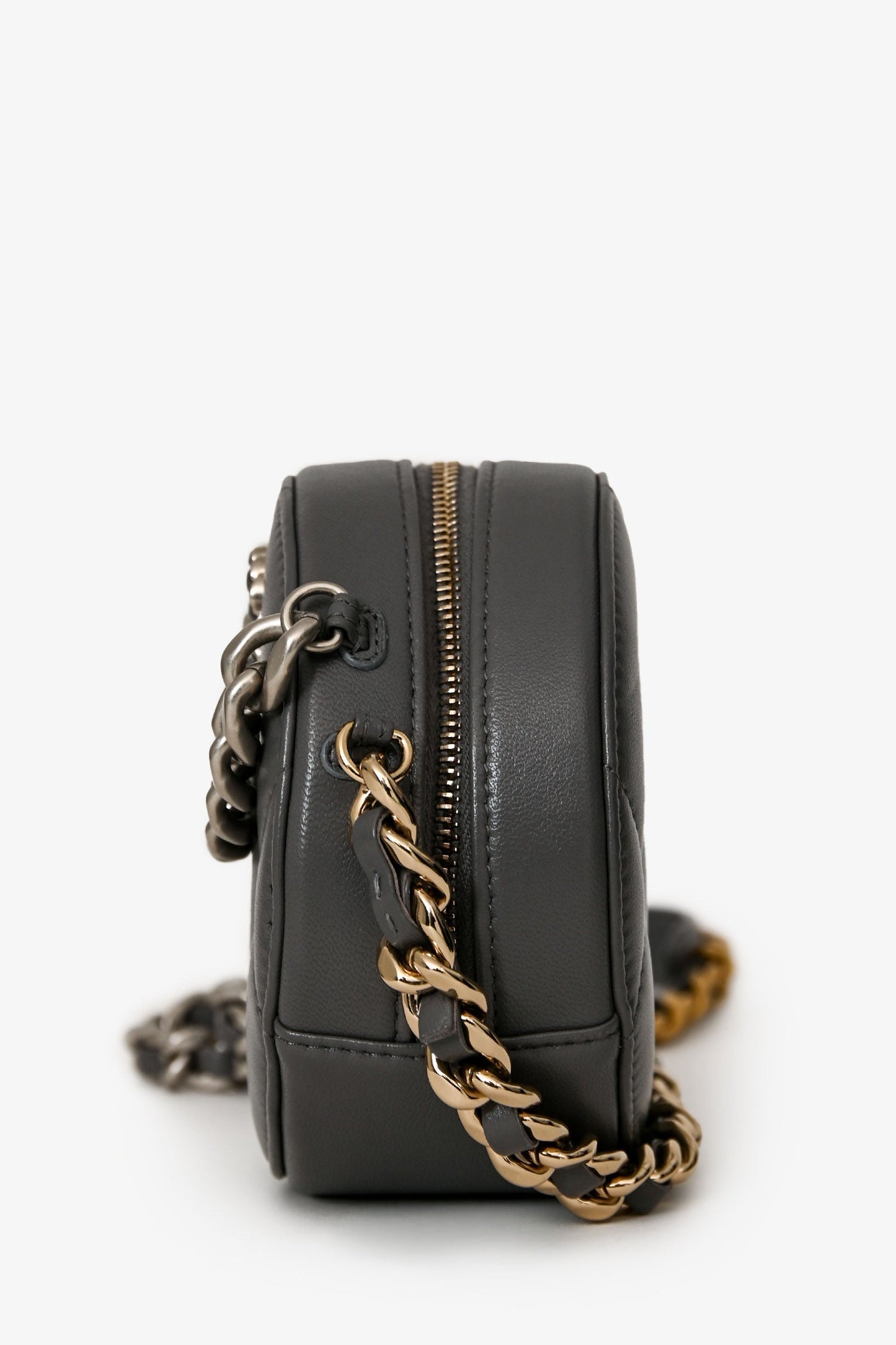 Chanel™ Grey Lambskin 19 Round Crossbody Silver Hardware