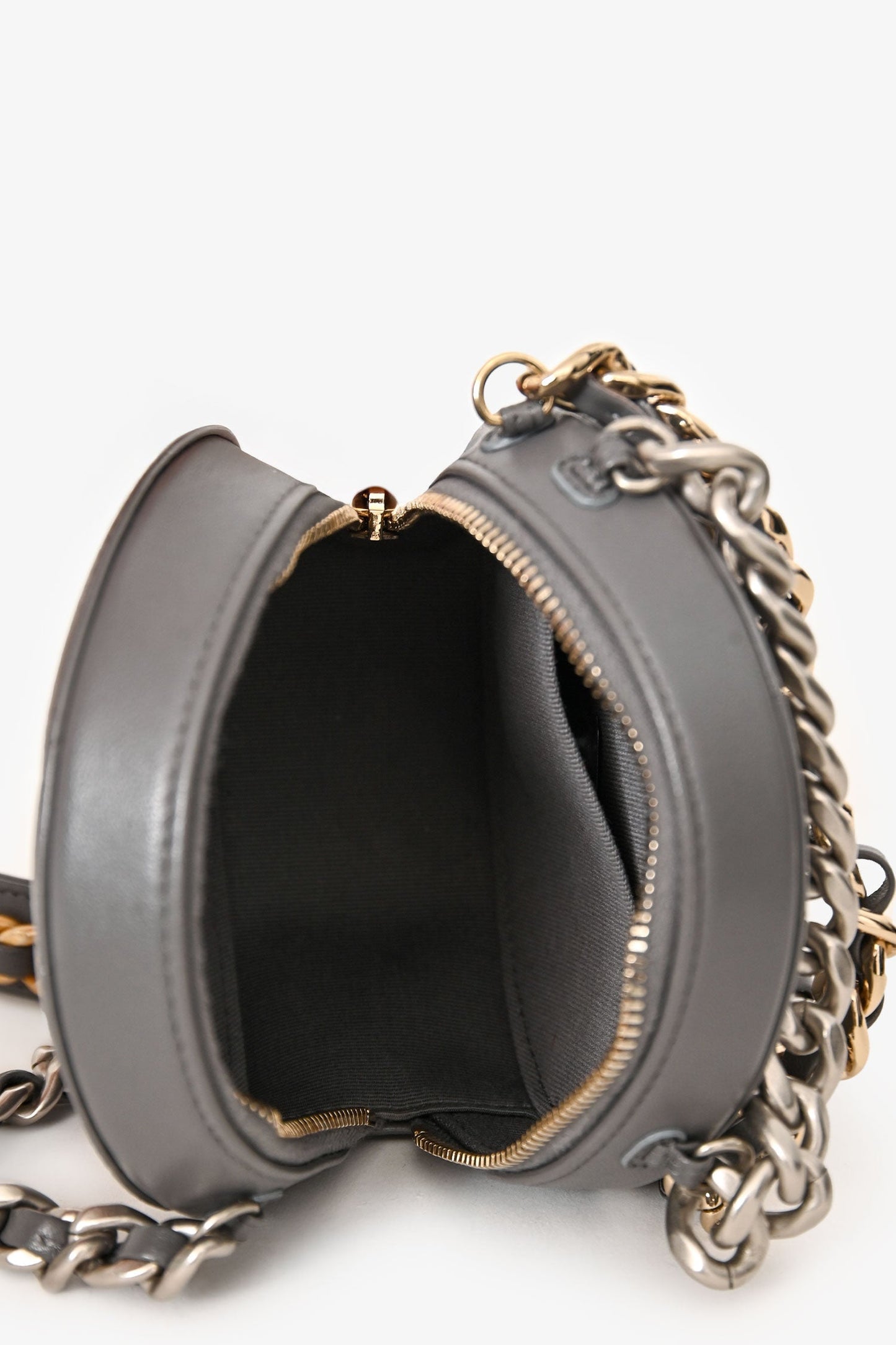 Chanel™ Grey Lambskin 19 Round Crossbody Silver Hardware
