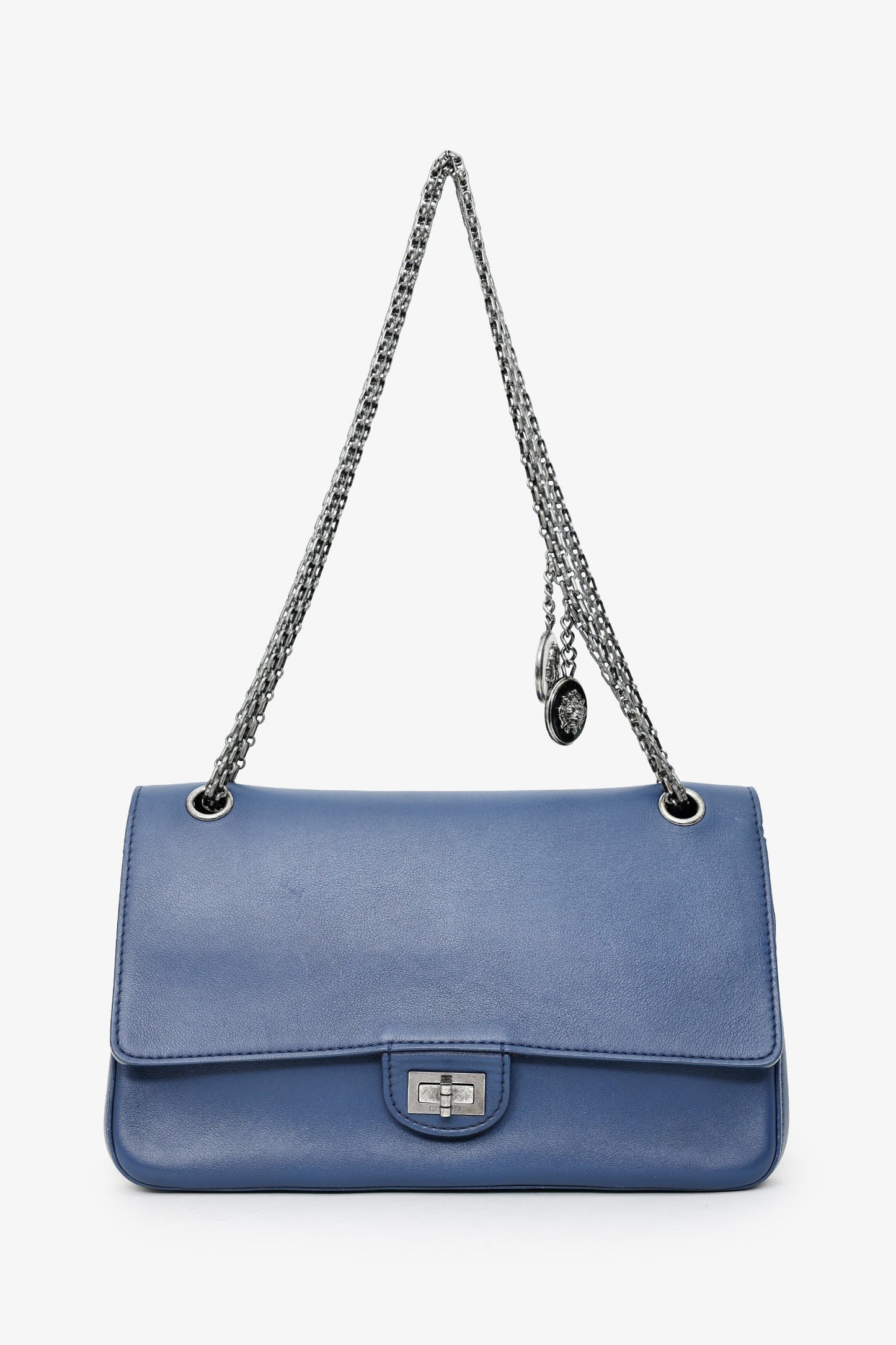 Chanel™ 2017 Navy Leather Medallion Charm Reissue 2.55 Shoulder Bag