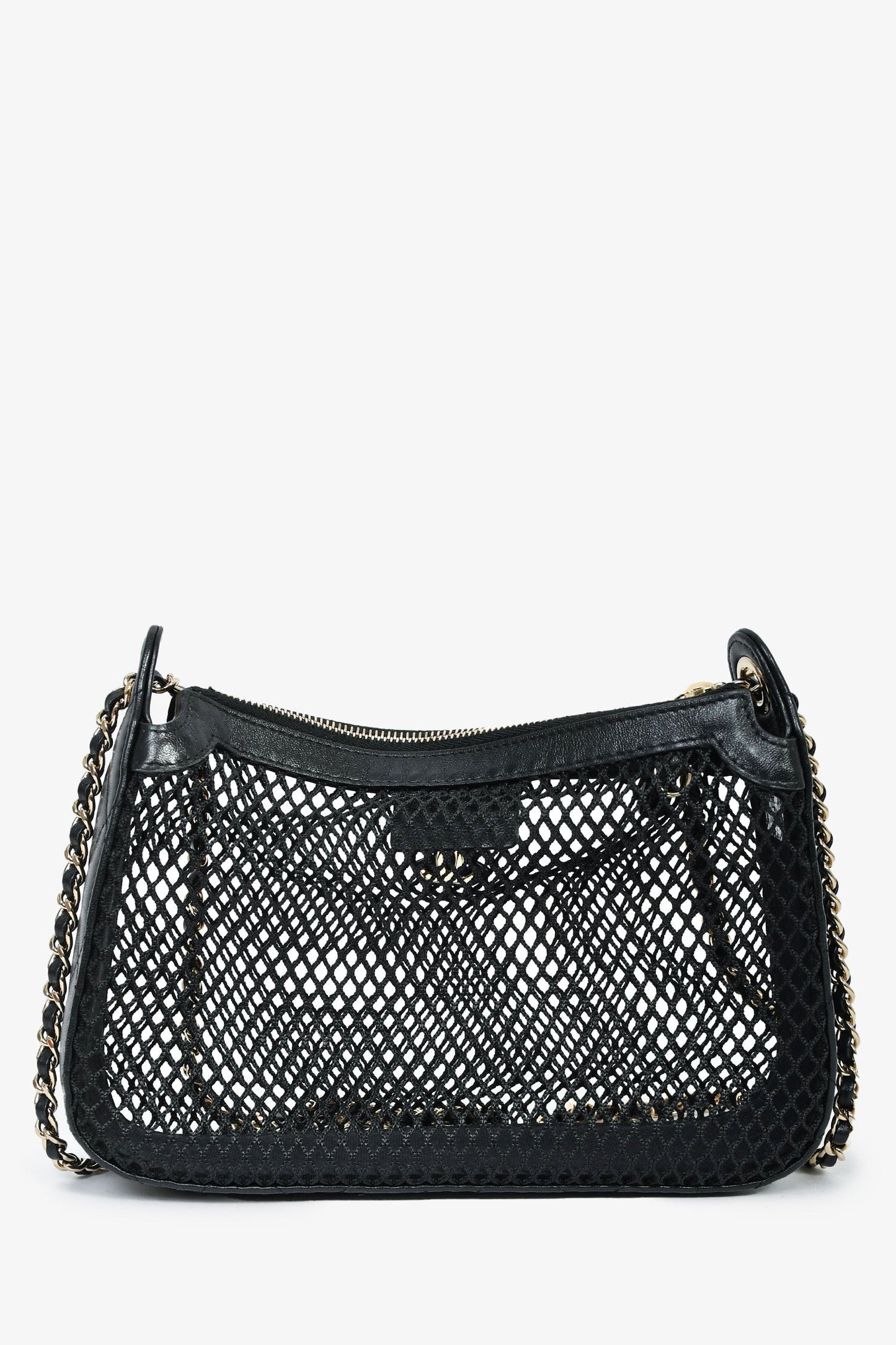 Chanel™ 2025 Black Mesh Shiny Lambskin Chain Clutch with Pouch
