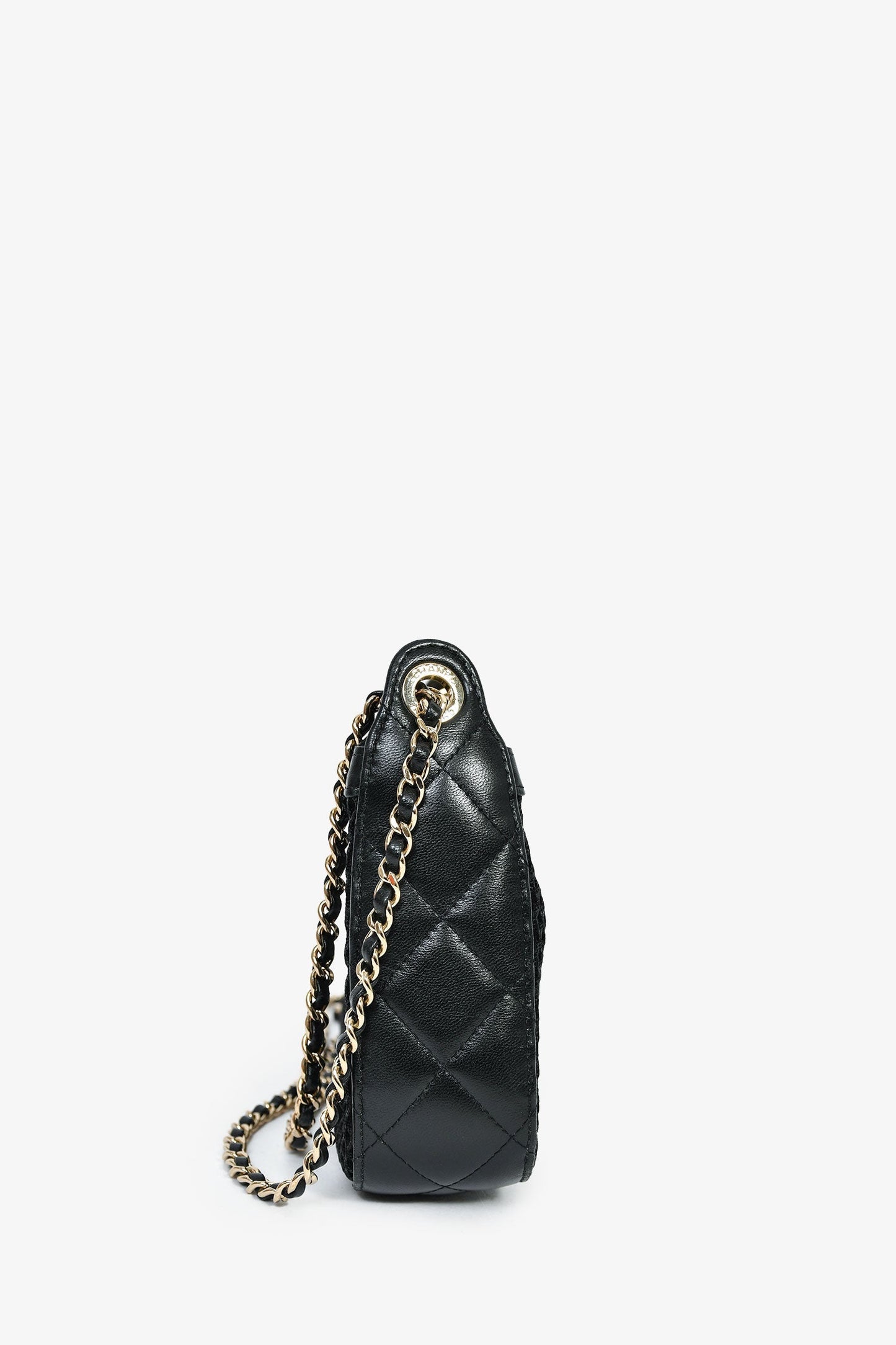 Chanel™ 2025 Black Mesh Shiny Lambskin Chain Clutch with Pouch