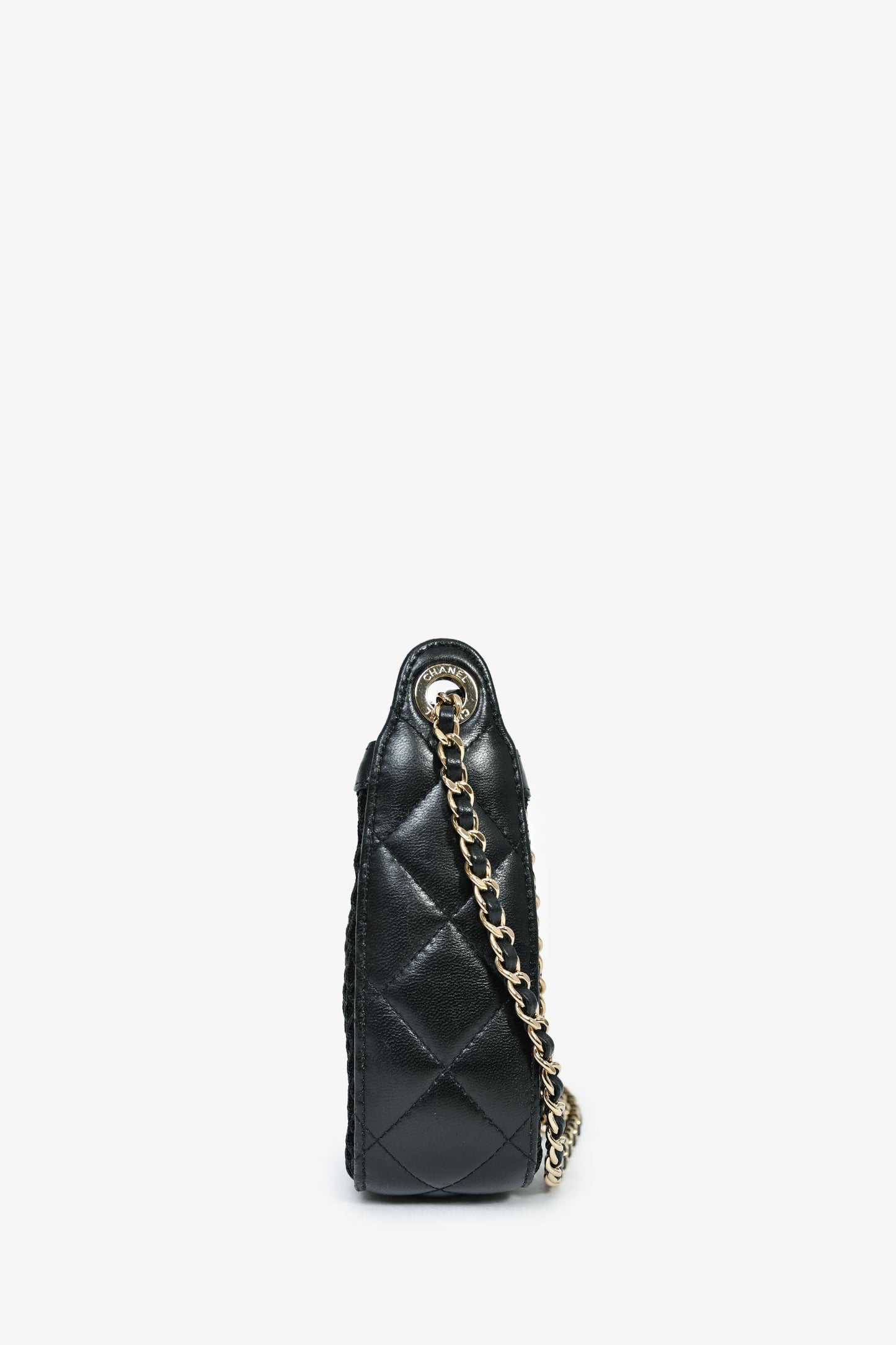 Chanel™ 2025 Black Mesh Shiny Lambskin Chain Clutch with Pouch