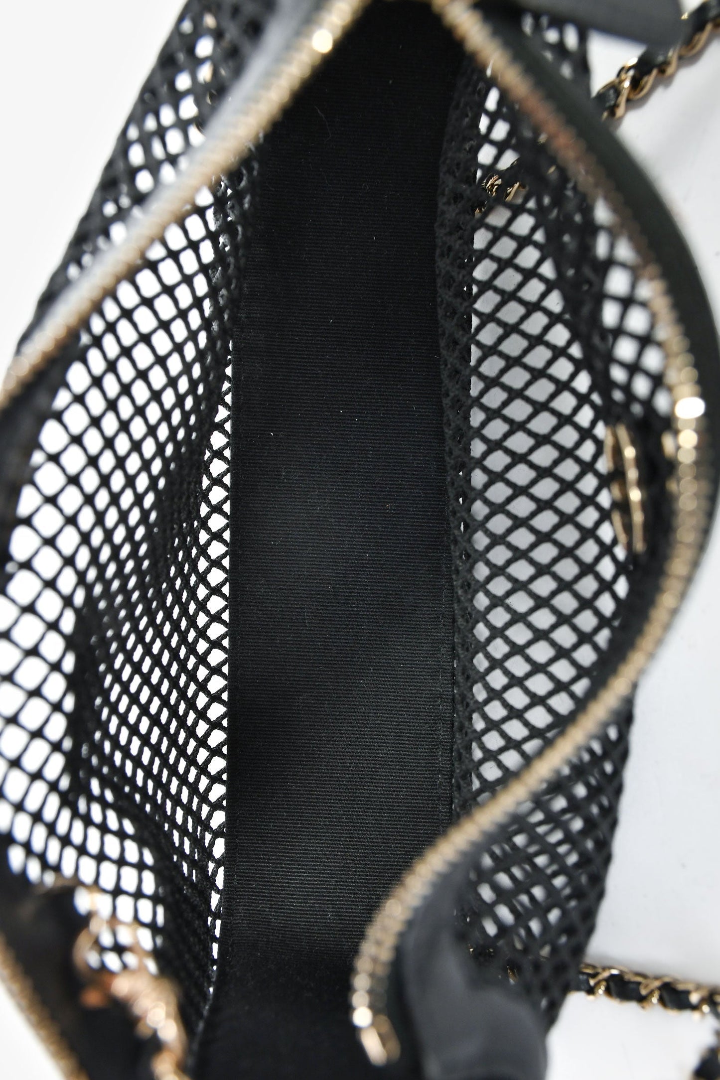 Chanel™ 2025 Black Mesh Shiny Lambskin Chain Clutch with Pouch