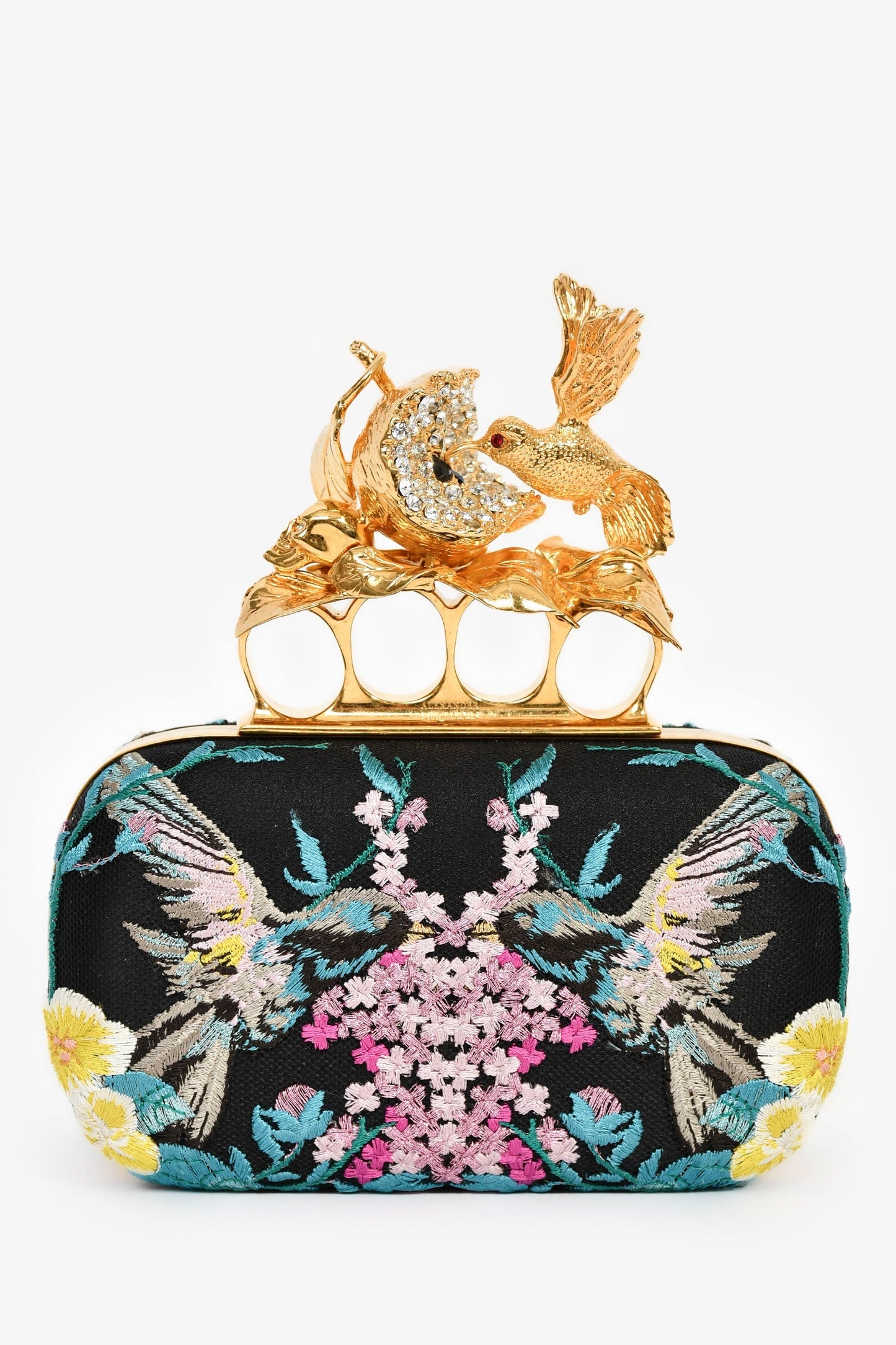 Alexander McQueen 2013 Navy Apple-Hummingbird Clutch