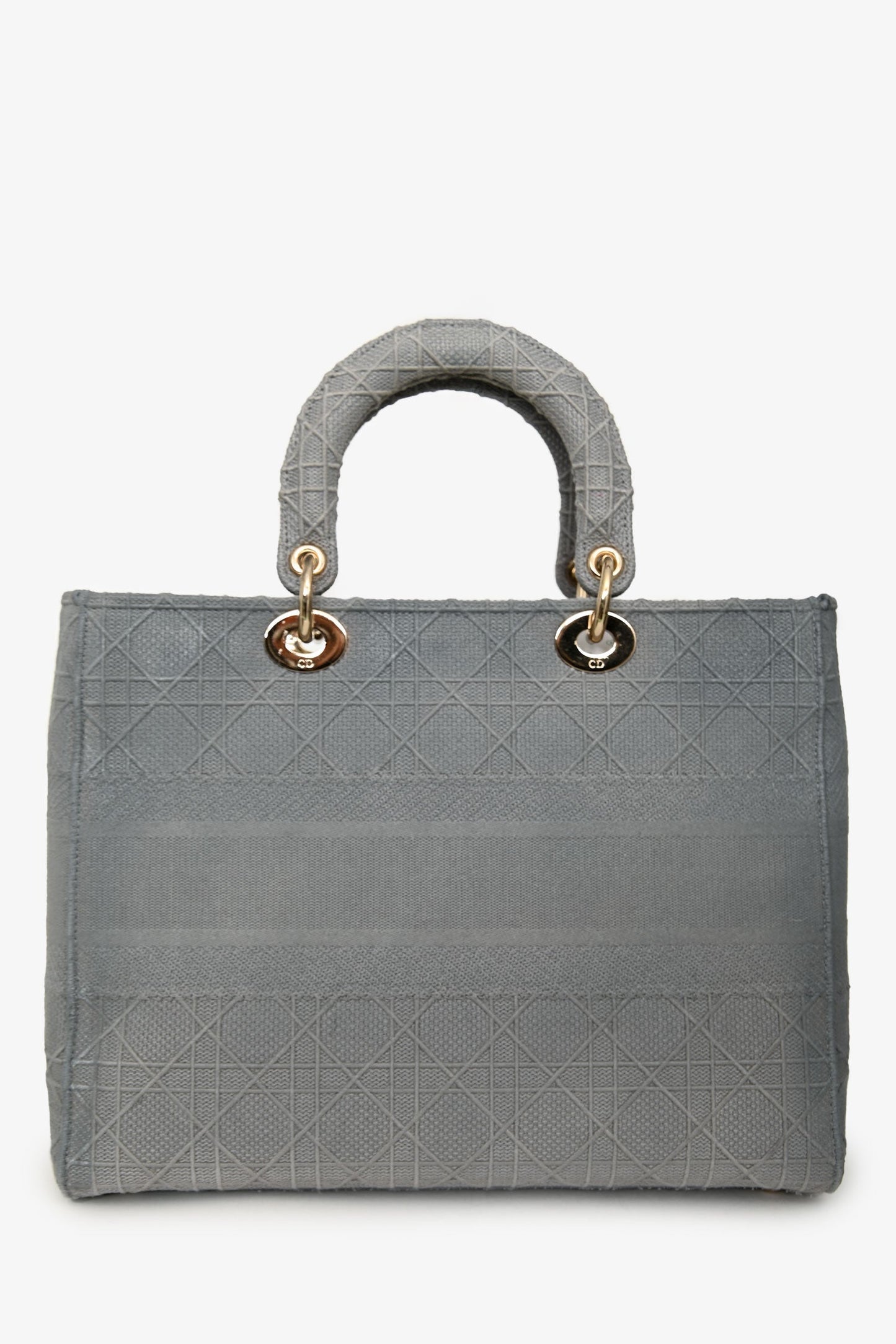 Christian Dior 2020 Grey Cannage Embroidered Canvas Large Lady D-Lite With Strap