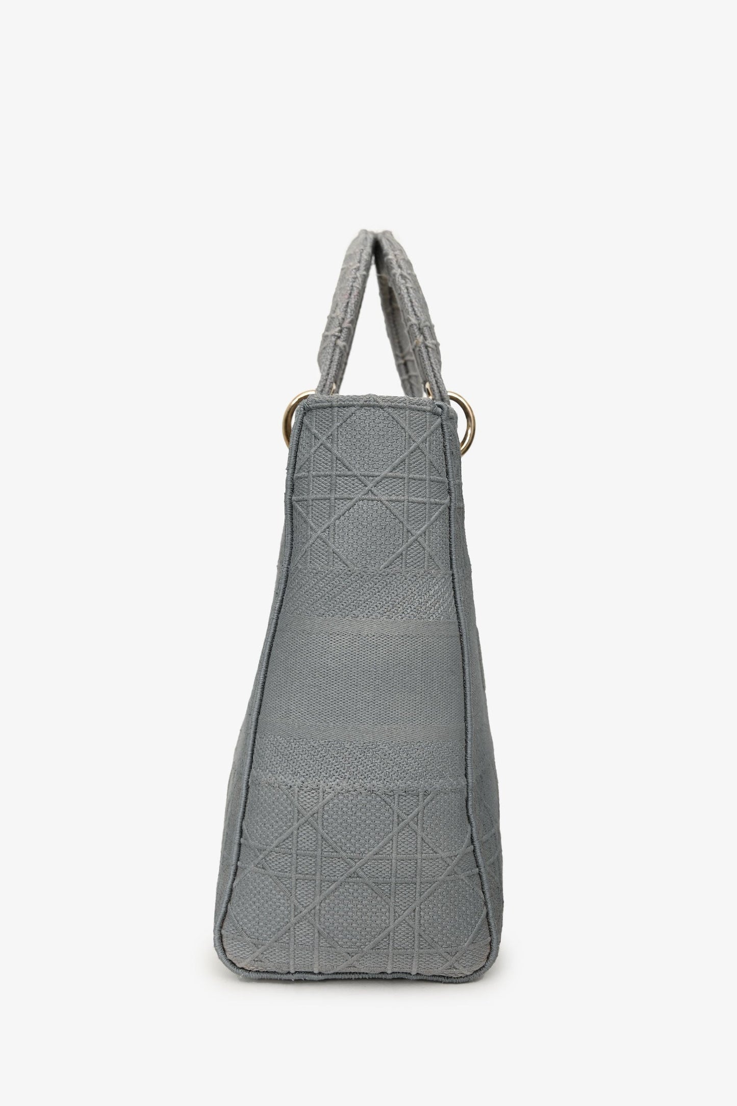 Christian Dior 2020 Grey Cannage Embroidered Canvas Large Lady D-Lite With Strap