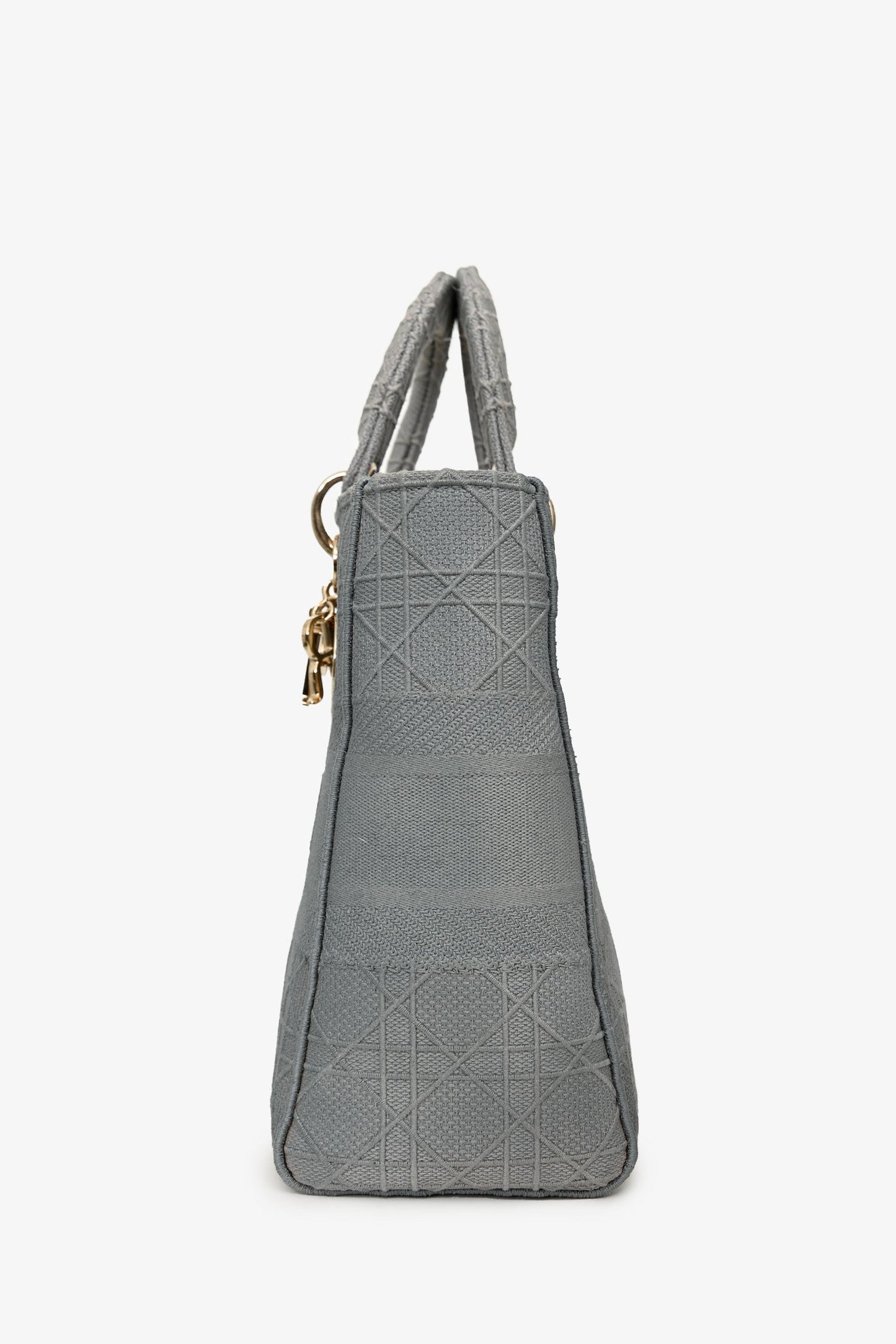 Christian Dior 2020 Grey Cannage Embroidered Canvas Large Lady D-Lite With Strap