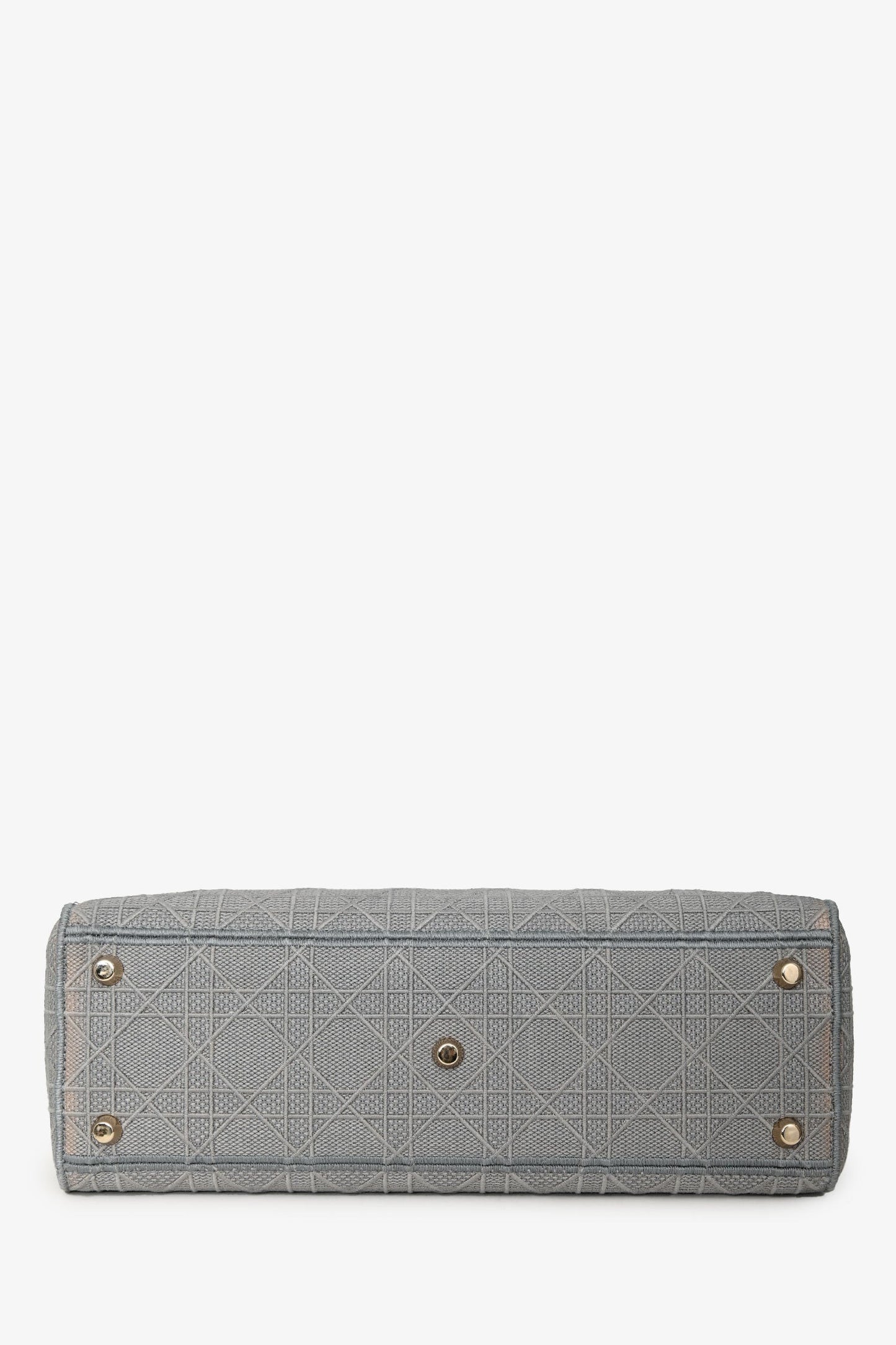 Christian Dior 2020 Grey Cannage Embroidered Canvas Large Lady D-Lite With Strap