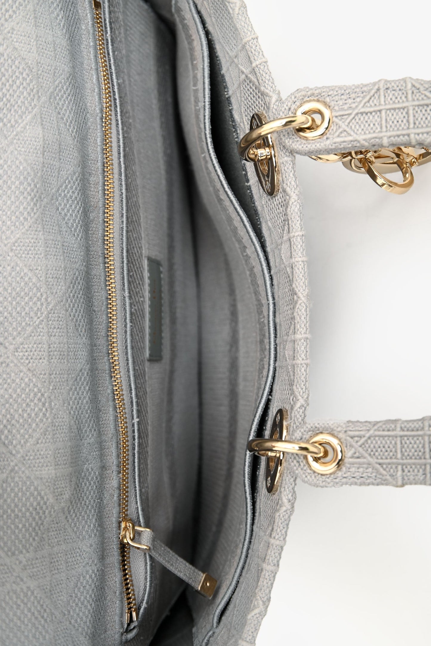 Christian Dior 2020 Grey Cannage Embroidered Canvas Large Lady D-Lite With Strap