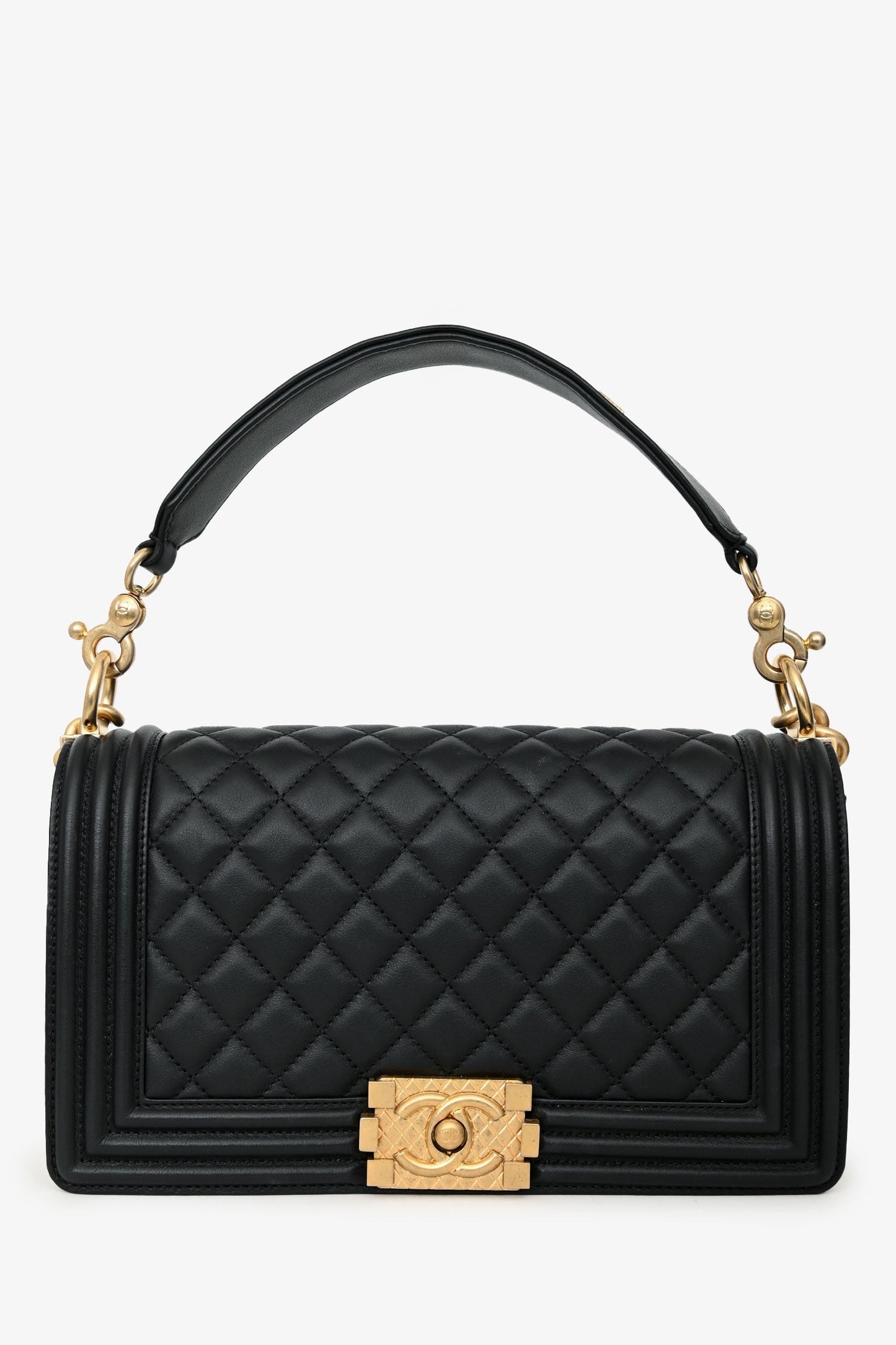 Chanel™ 2020 Black Quilted Lambskin Medium Boy Bag Gold-Tone Hardware